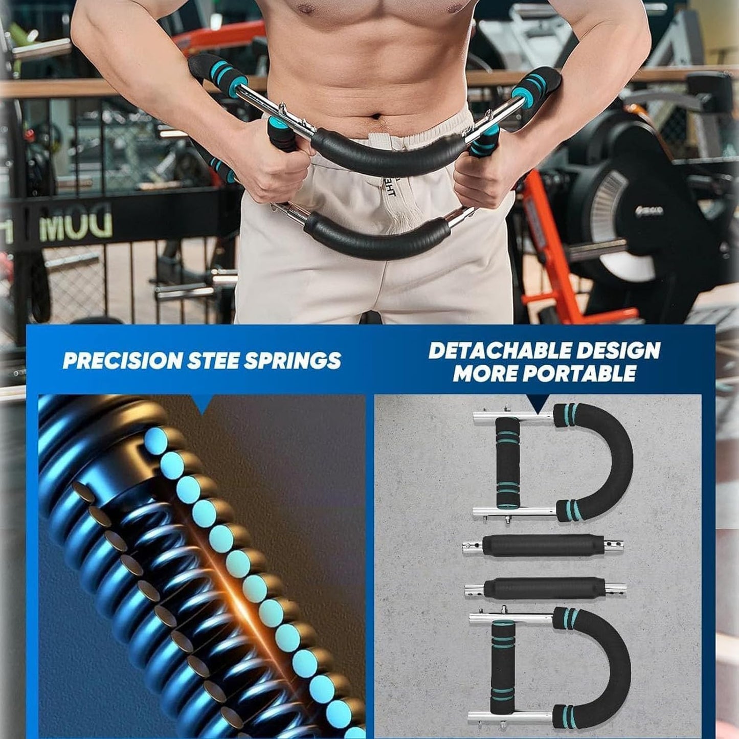 PowerTwist Arm Trainer, Adjustable 20-110lbs Chest Workout Equipment, Portable Arm and Chest Muscle Trainer, PowerTwist Arm Trainer, Upper Body Workout Equipment for Men and Women (40-90lbs Blue)