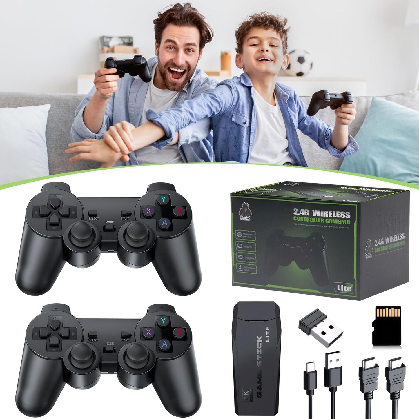 20000+ Games,2025 Newest Home Game Console Wireless Double Handle PSP Arcade Double TV Game Console Plug and Play Video Game Stick, HDMI Output TV, Gift for Kids and Adults (64G)