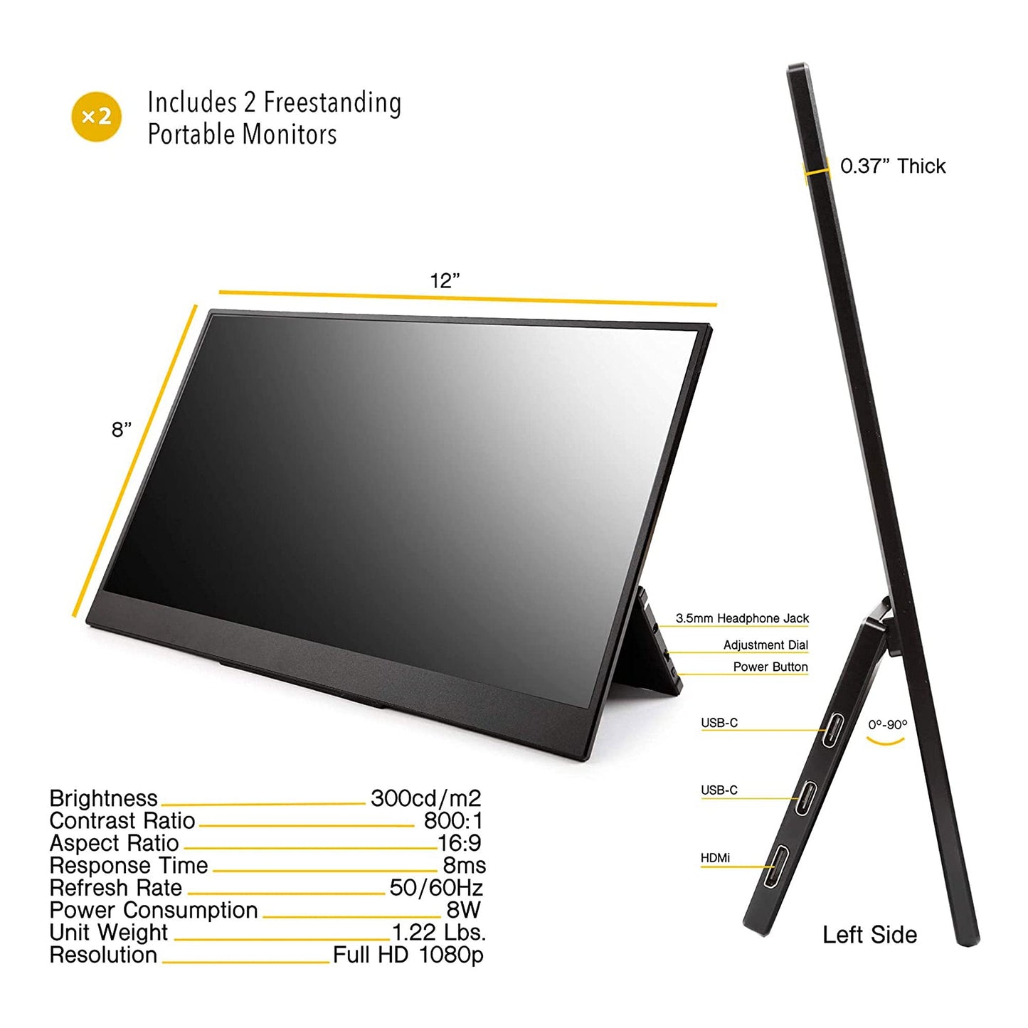 SideTrak Solo Pro Triple Touchscreen Portable Monitor for Laptop | 2 Freestanding 15.6” FHD 1080P LED Screens | Compatible with PC & Chrome | USB-C or HDMI | Speakers & HDR Mode