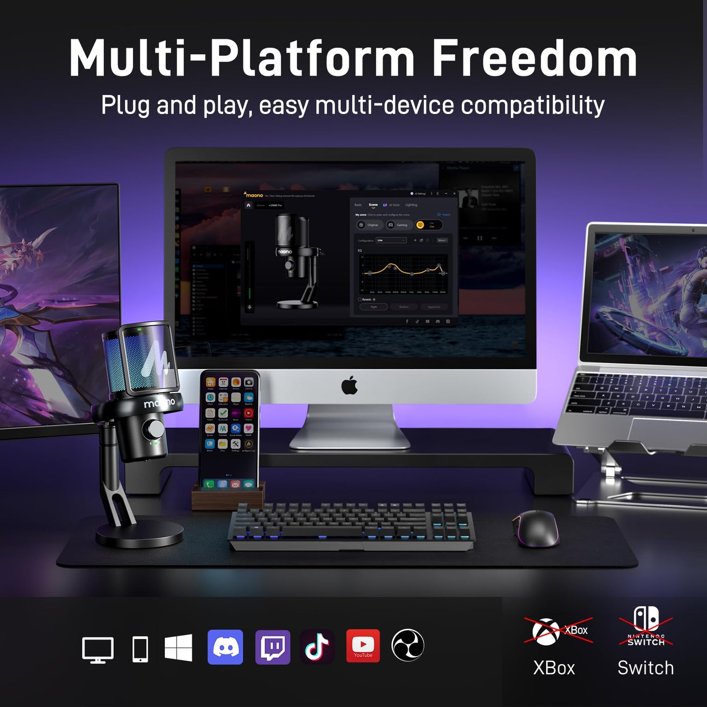 MAONO Wireless Gaming Microphone for PC, Condenser USB Mic with Software AI Voice Change, Noise Cancellation, Custom RGB Lights, Mute,Monitor,Gain Mic for Streaming Recording Podcast DM40 Pro Black
