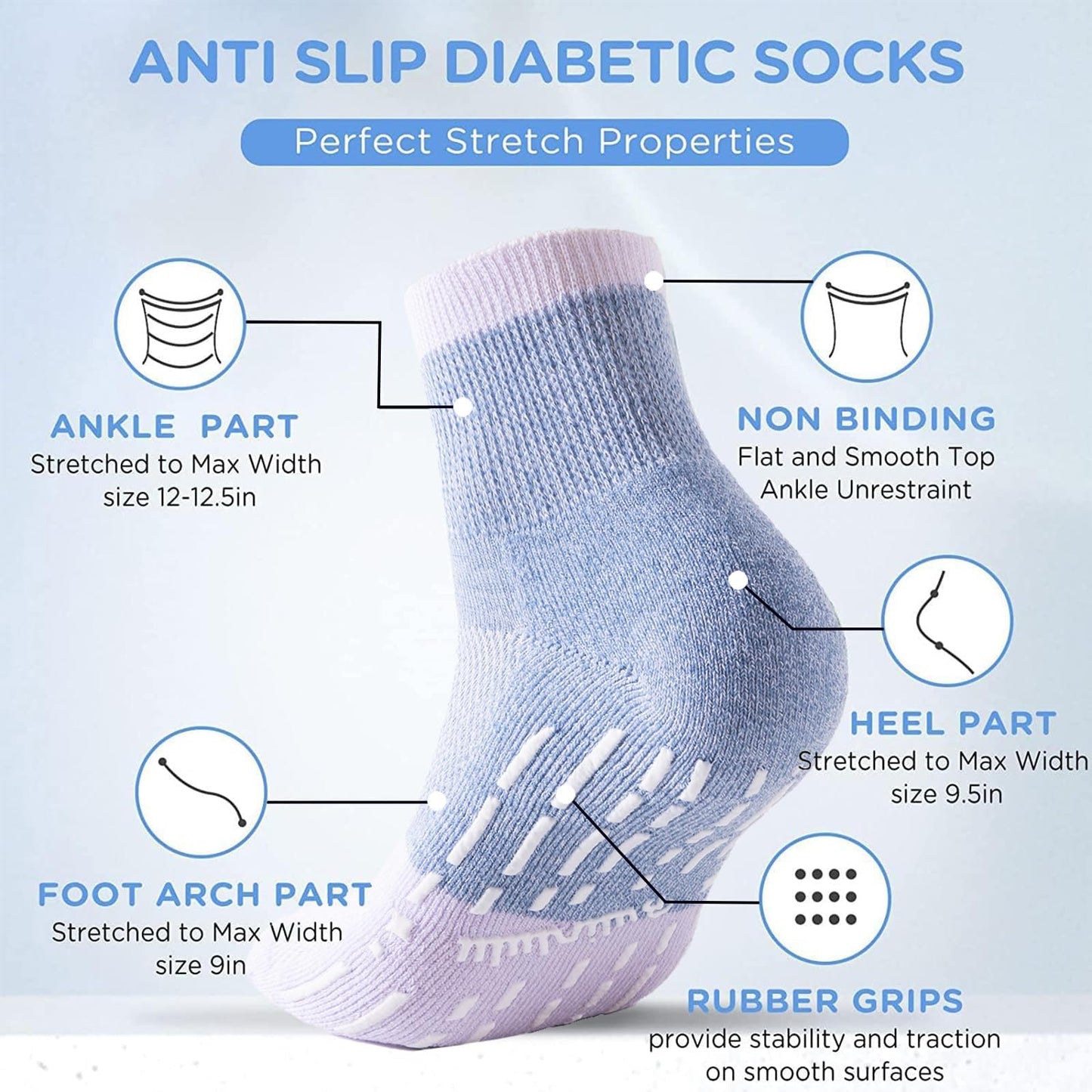 Bulinlulu Diabetic Socks with Grippers for Men Women -6 Pairs Non Binding Diabetic Ankle Slipper Socks Size 6-9 9-12(Bright-Medium)