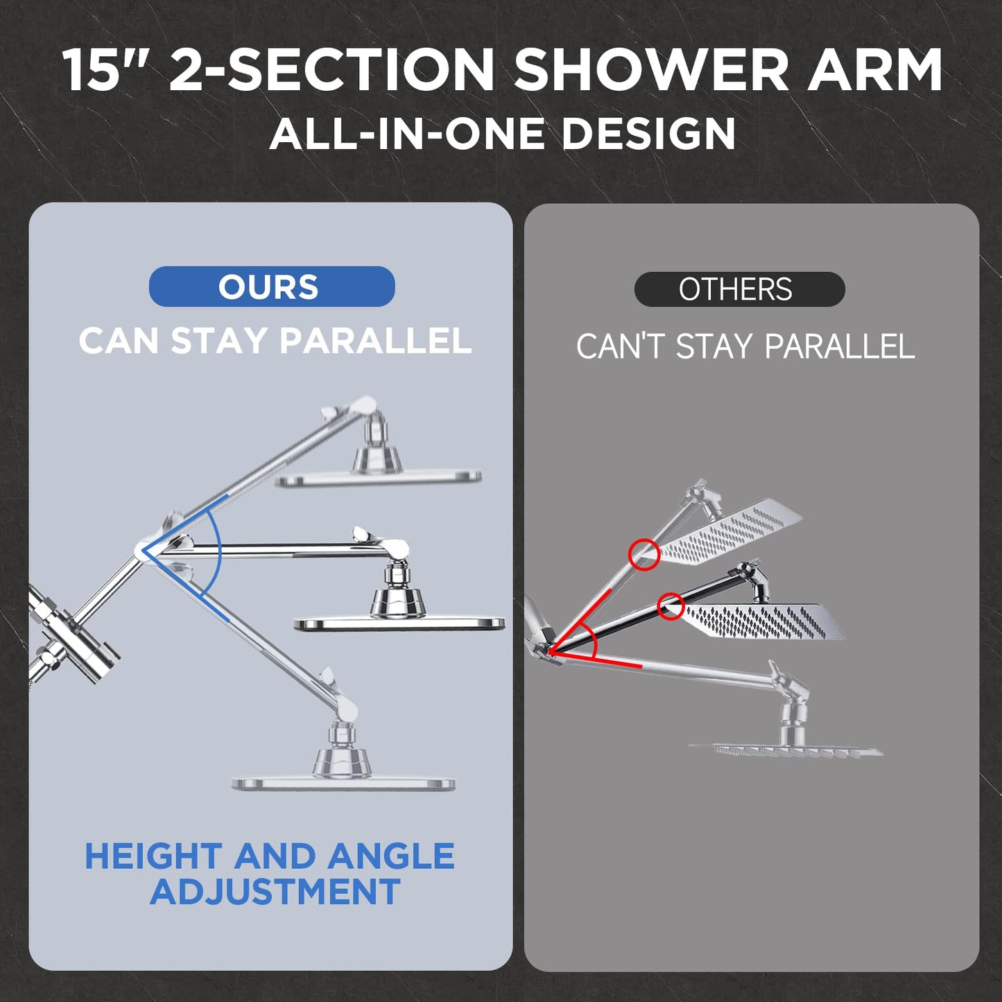 Veken Wide Rain Shower Head with 6 Modes Handheld Water Spray,High Pressure Showerhead Combo with Arm for Bathroom Accessories,Home Decor Adjustable Dual Shower with Anti-Clog Nozzles,Silver Chrome