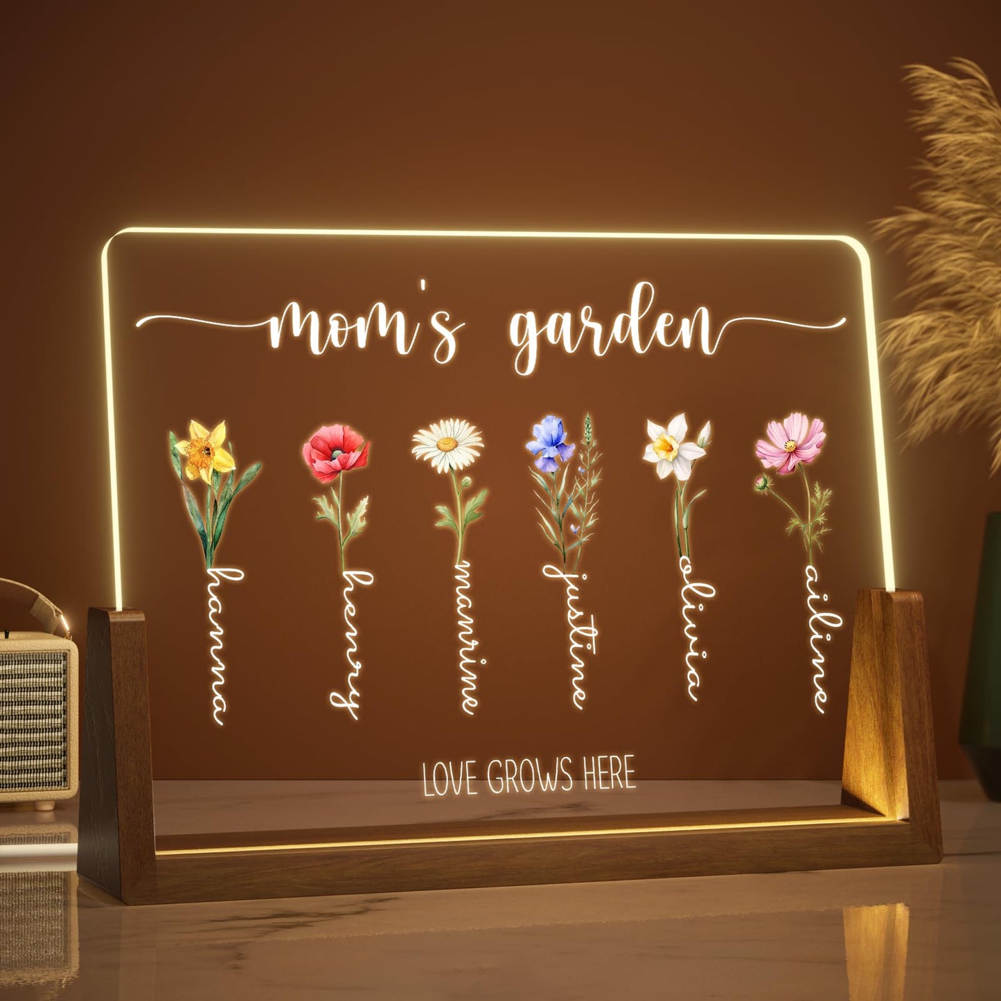 LUCKOR Mothers Day Gifts for Mom, Grandma, Custom Mom Gifts for Mothers Day from Daughter Son Kids, Customized Birth Month Flower with Names, Personalized Grandma Birthday Gifts
