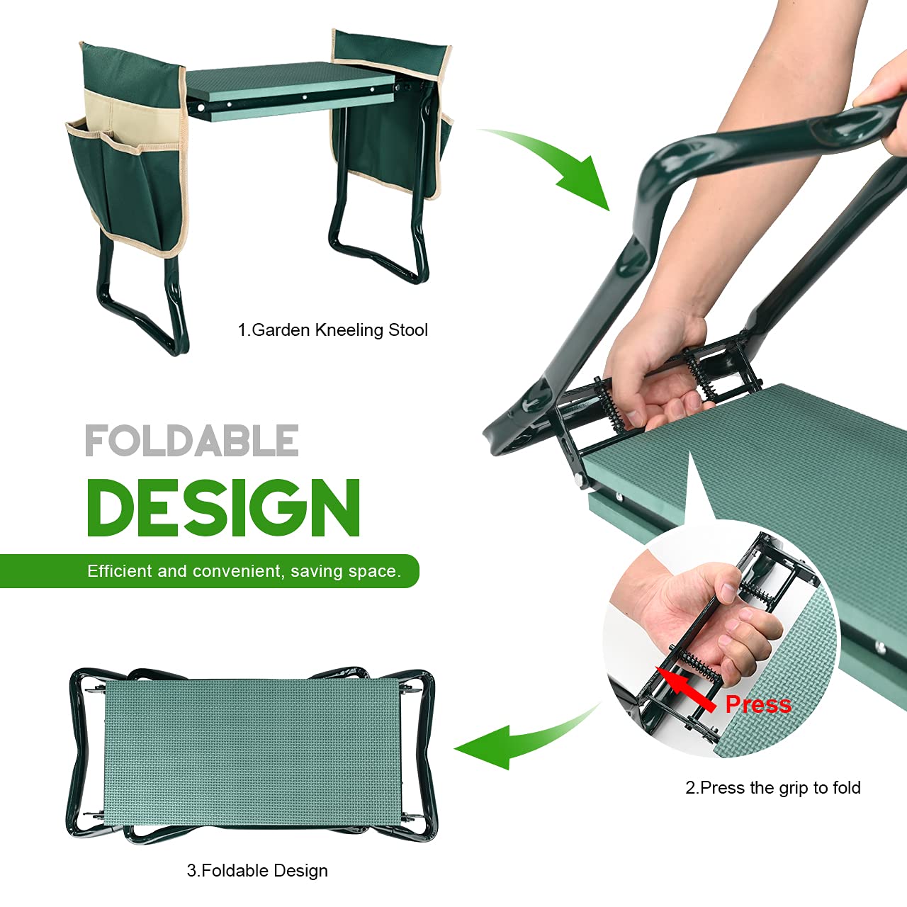 KVR Upgraded Garden Kneeler and Seat with Thicken & Widen Soft Kneeling Pad,Heavy Duty Foldable Gardener Stool with 2 Tool Pouches,Gardening Gifts for Women Mom Men Seniors¡…