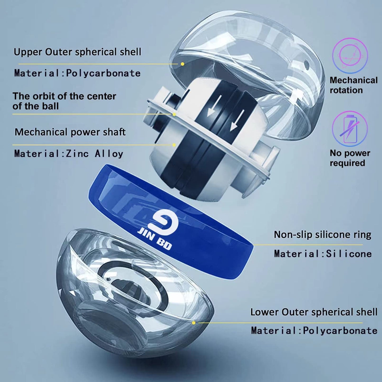 JIN BD Wrist Trainer Ball Auto-Start Strengthener Gyroscopic Forearm Exerciser Gyro for Strengthen Arms, Fingers, Bones and Muscles with LED Light,Blue