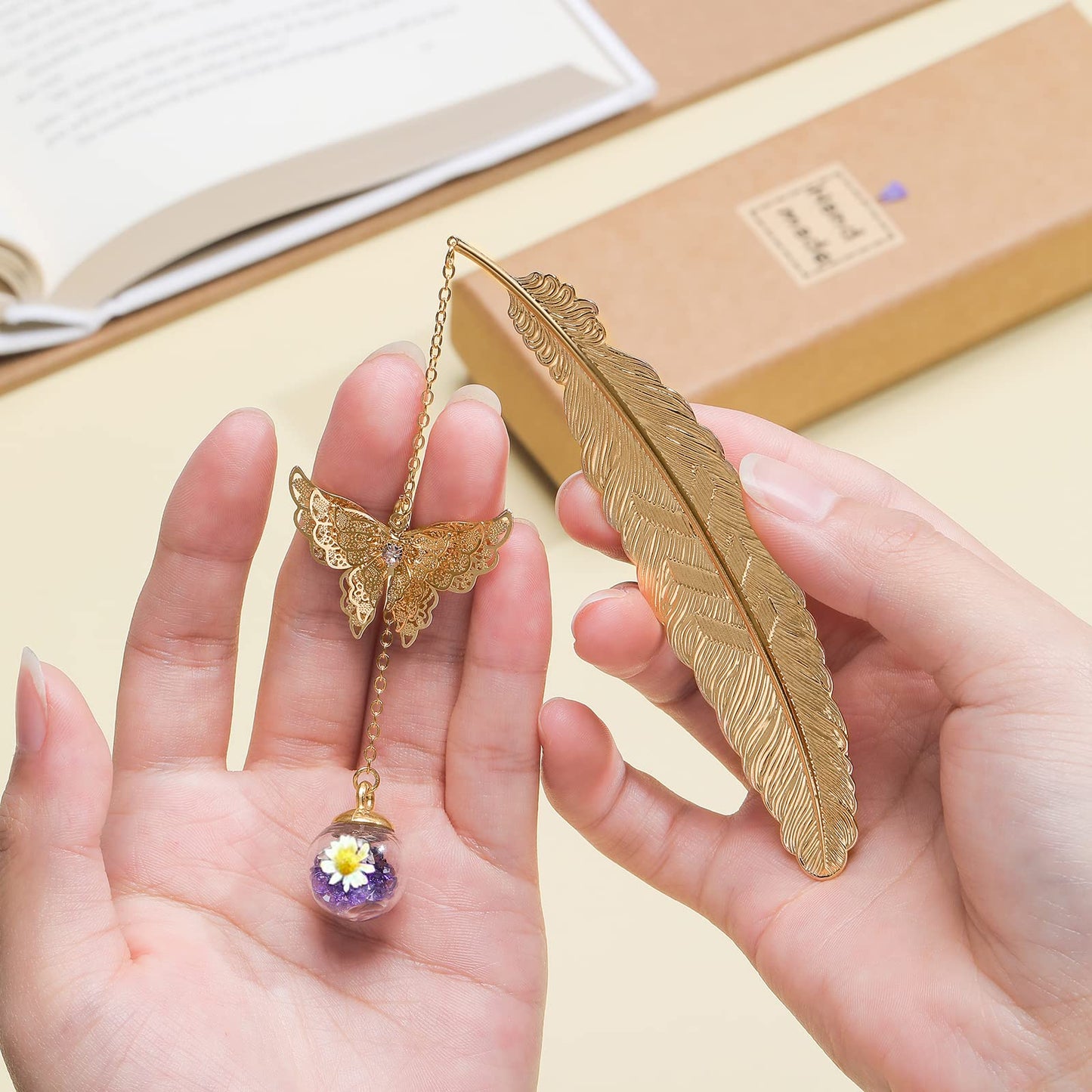 Metal Feather Bookmark with Butterfly Charms Mothers Day Gifts Teacher Appreciation Gifts for Women End of Year Teacher Gifts Birthday Gifts Bookmarks for Women Grils Mom Readers Book Lovers