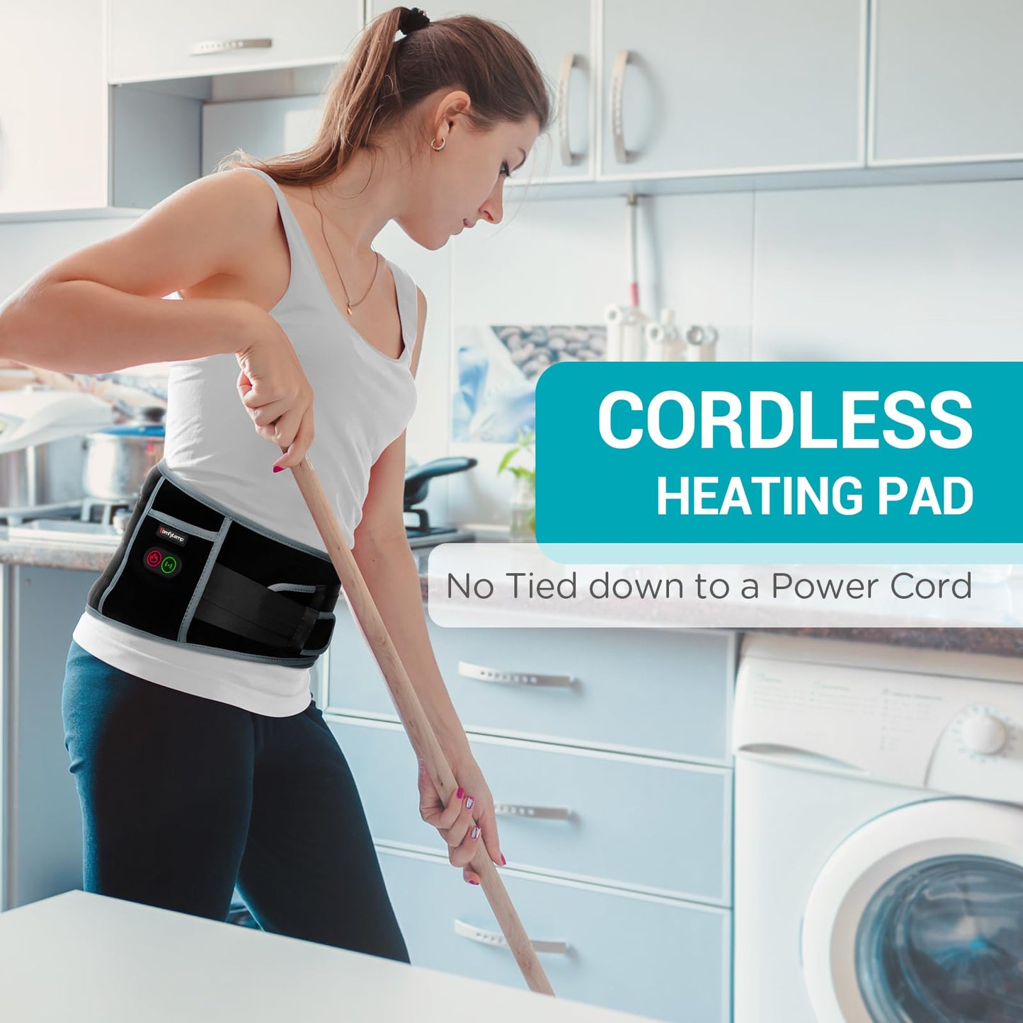 Comfytemp Cordless Heating Pad with Massager for Back Pain Relief, Portable Lower Back Massager FSA HSA Eligible Wearable, Mothers Day Gifts, Birthday Gifts for Women Men Mom Dad, 3 Heat, Auto-Off 58"