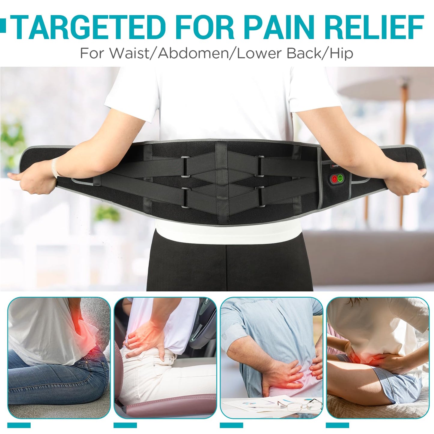 Comfytemp Cordless Heating Pad with Massager for Back Pain Relief, Portable Lower Back Massager FSA HSA Eligible Wearable, Mothers Day Gifts, Birthday Gifts for Women Men Mom Dad, 3 Heat, Auto-Off 58"