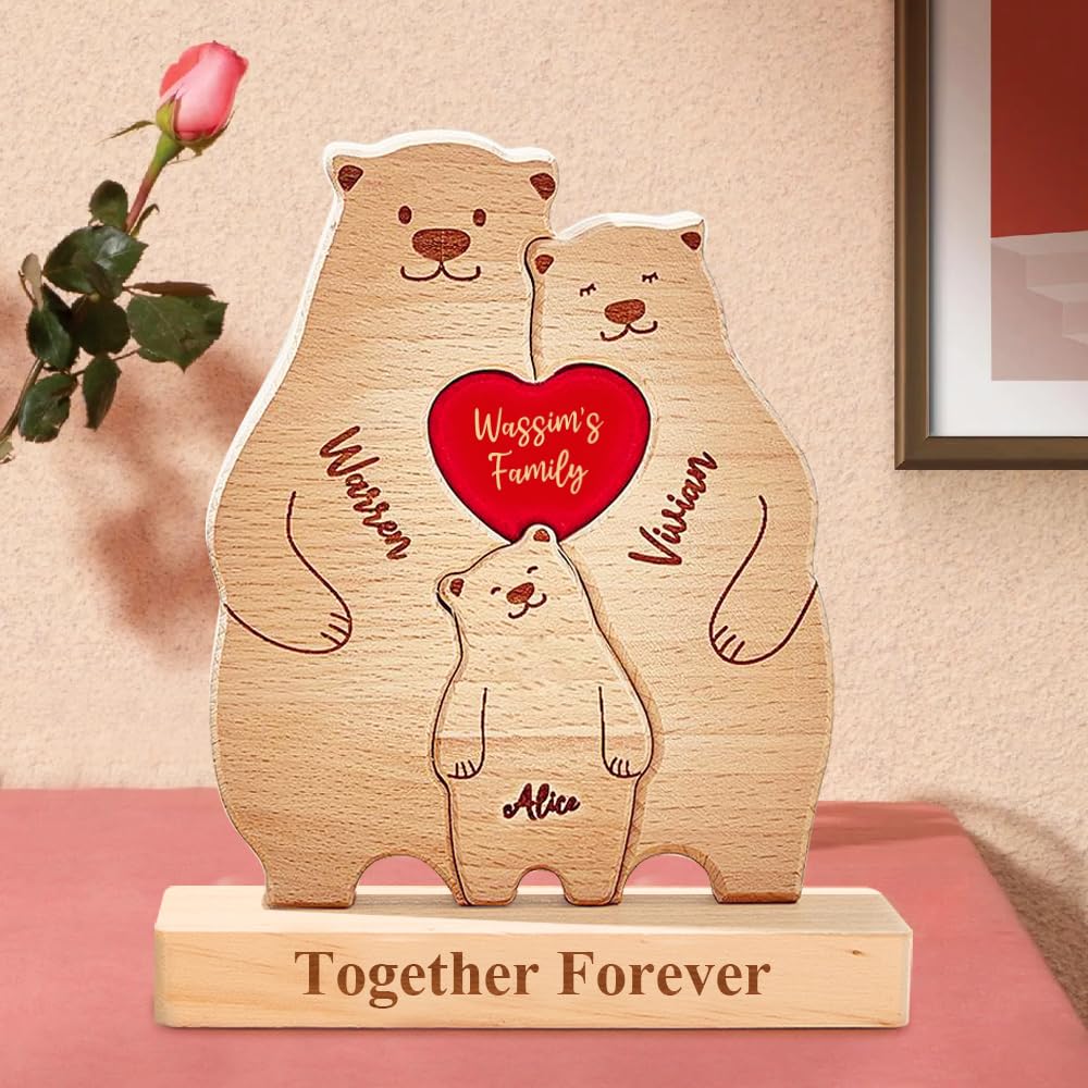 Personalized Wooden Cute Bear Puzzle with 2-6 Family Name, We are Custom Family Member Names Puzzle Home Gifts, Ideal Gift for Mother's Day, Fatherās Day, House Warming Decor, Unique Gift for Mom&Dad