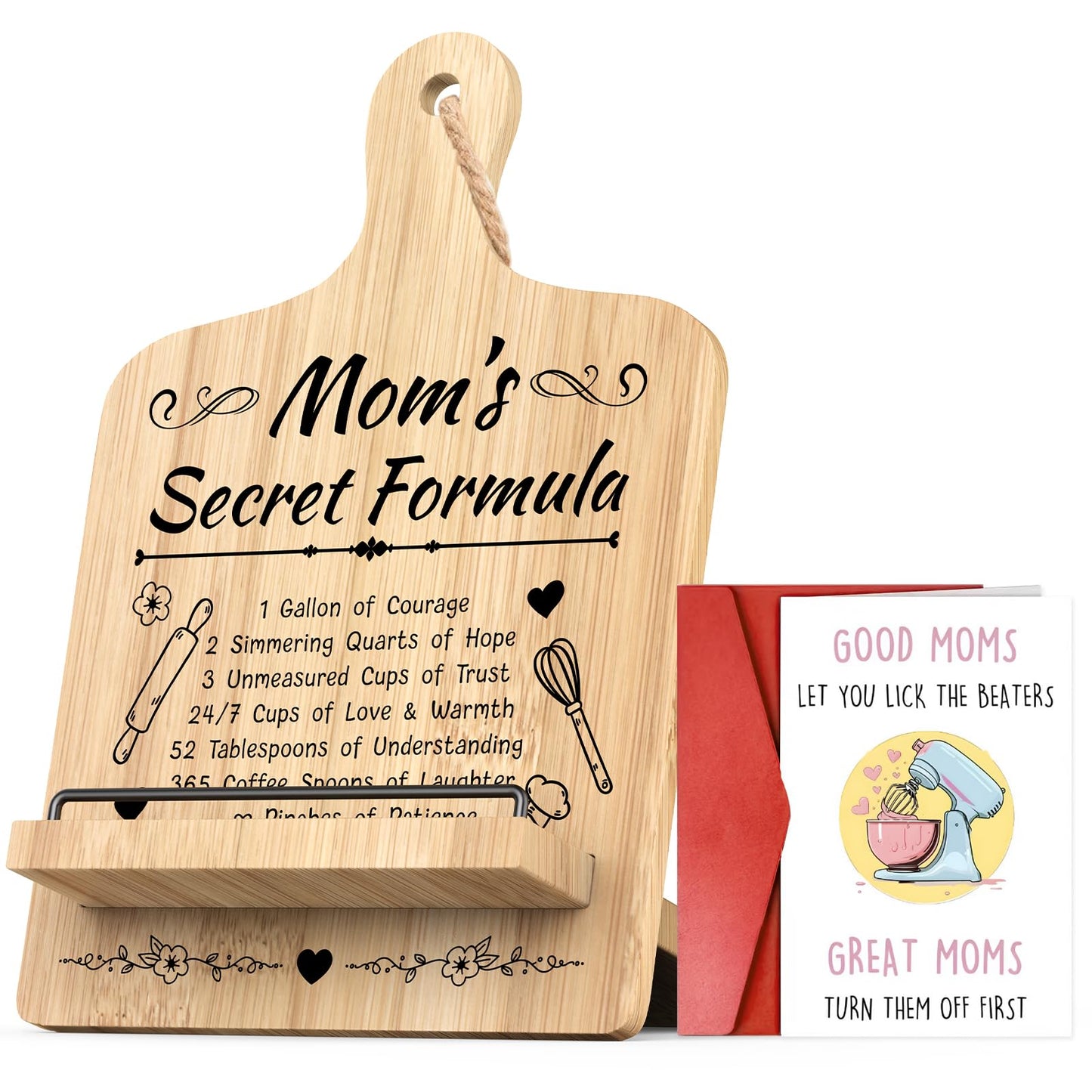 Mothers Day Gifts for Mom, Mom Gifts from Daughters, Mother's Day Gifts Ideas, Mom Birthday Gifts, Mothers Day Kitchen Gadgets, Cookbook Stand for Kitchen Counter, Recipe Cook Book Holder (with Card)