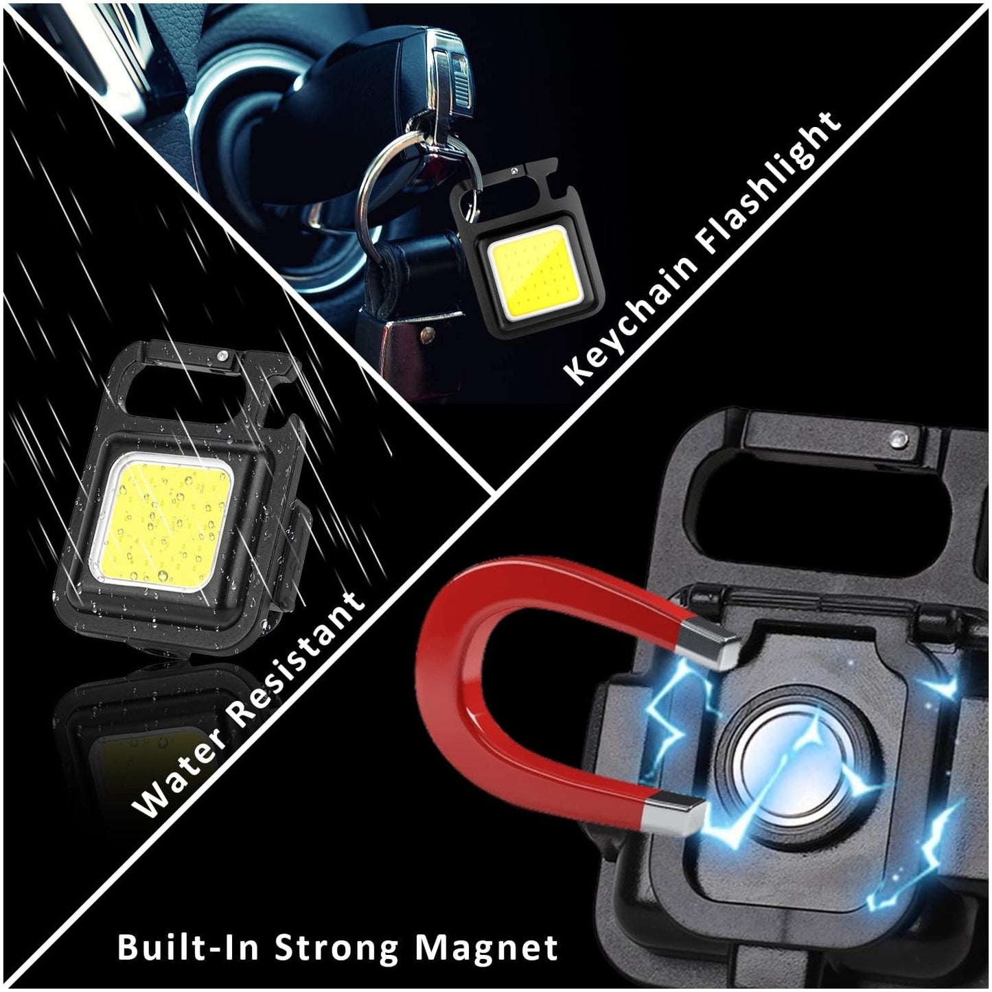 MAKDAK Cob Keychain Work Light Keychain Flashlights 4 Light Modes,Keychain Light Emergency Light with Folding Bracket Bottle Opener for Fishing,Camping and Walking 2Pack