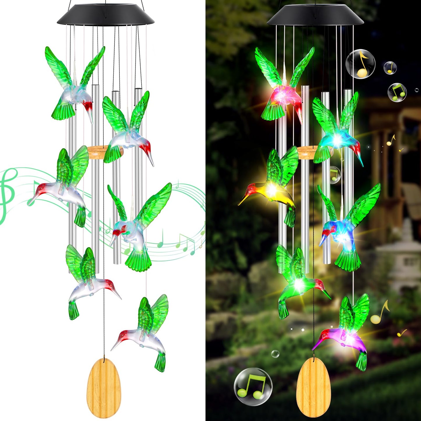 Mothers Day Wind Chimes Gifts for Mom Birthday Gifts for Women Mother‘s Day Gift for Grandma Wife Sister Gift Hummingbird Wind Chimes Solar Lights for Outside Garden Outdoor House Patio Décor