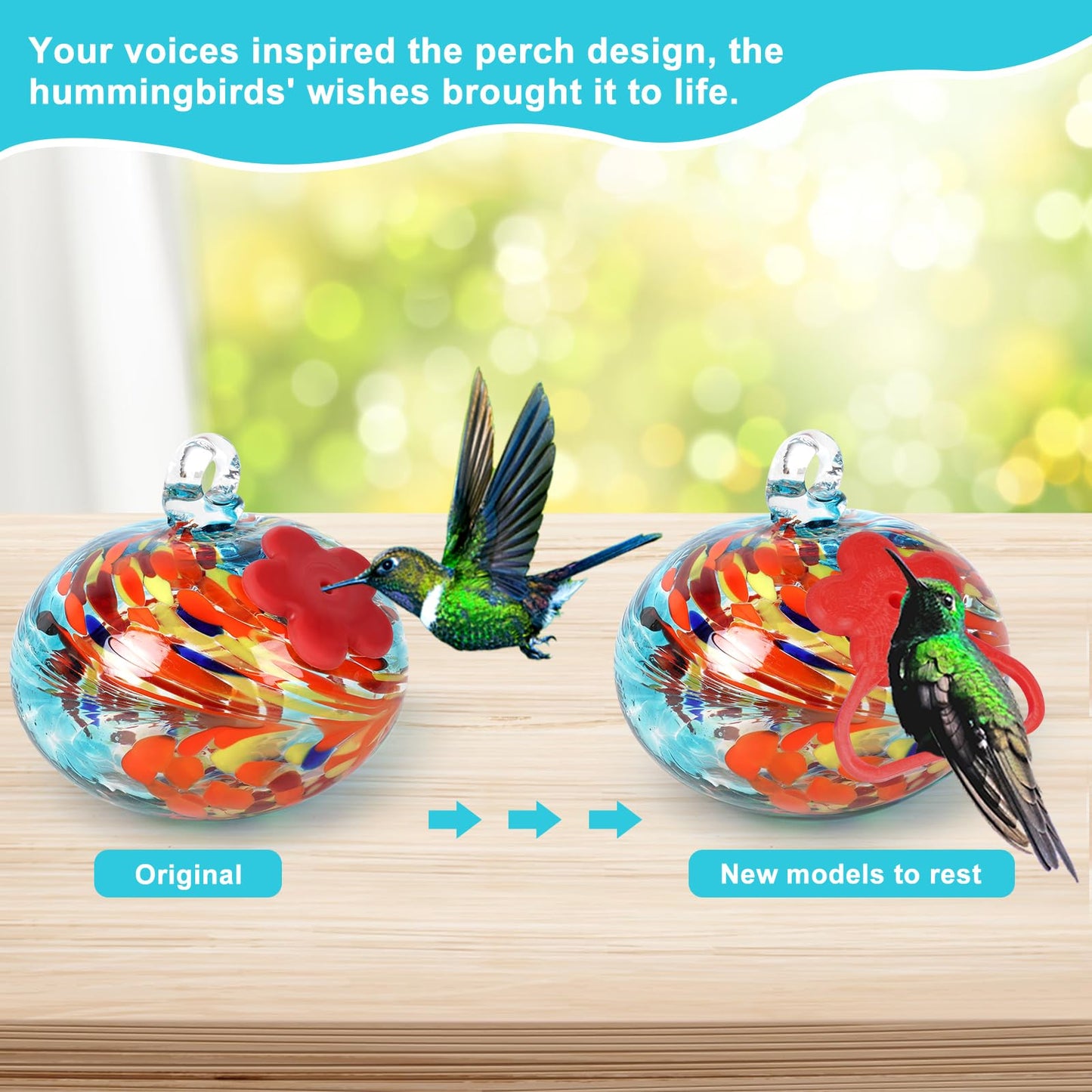 Headak Life Charming Wind Chimes Hummingbird feeders for Outdoors Hanging ant and bee Proof,Never Leak,Perfect Hummingbird Gift for People(Blue)