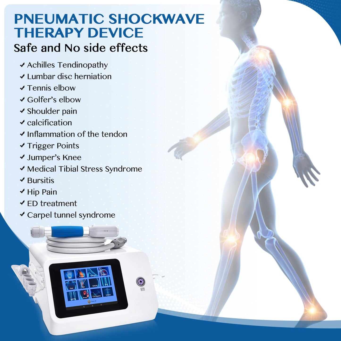 PUYGEH Shock Wave Therapy Machine for Joint Muscle Pain Relief Muscle and Bone Tissue 10 bar Pneumatic Therapy Machine Non-Invasive No Side Effects