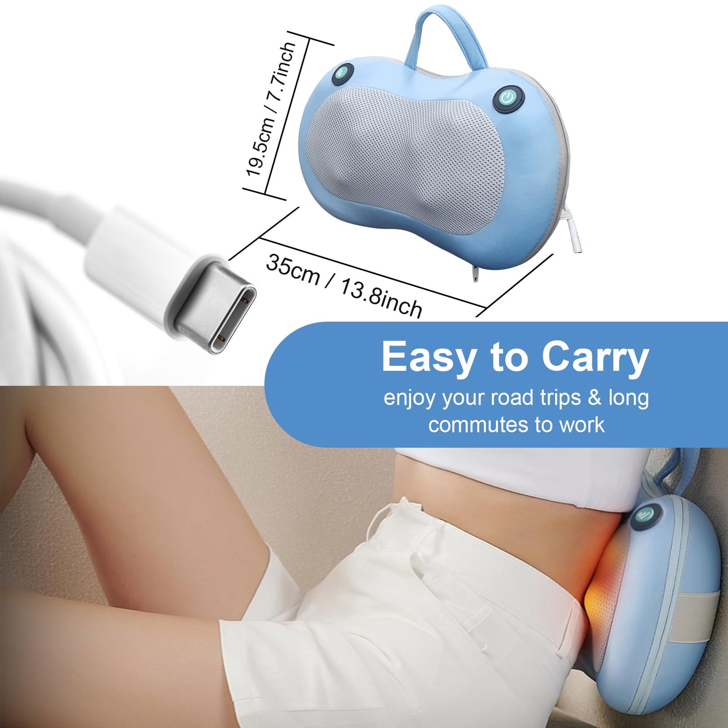Mothers Day Gifts for Mom Wife,Neck Massager for Pain Relief,Birthday Gifts for Women Men Mom Dad,Shiatsu Back and Neck Massager with Heat,Deep Tissue Kneading 3D Electric Pillow(Blue)