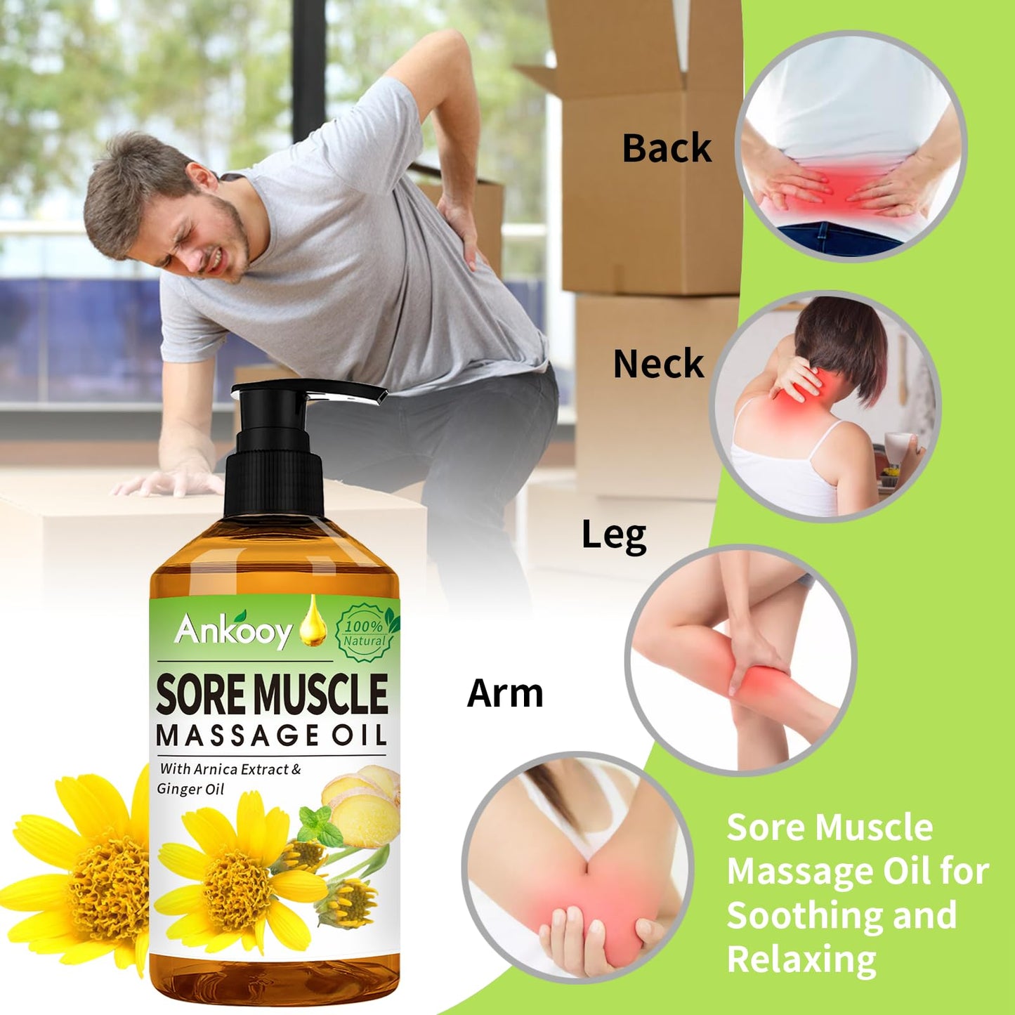 Mothers Day Gifts for Wife-3 Pack Massage Oil for Massage Therapy,Sore Muscle Arnica Oil & Lavender Oil & Ginger Oil Lymphatic Drainage & Massage Ball,Gifts for Her Him,Birthday Gifts for Men Women