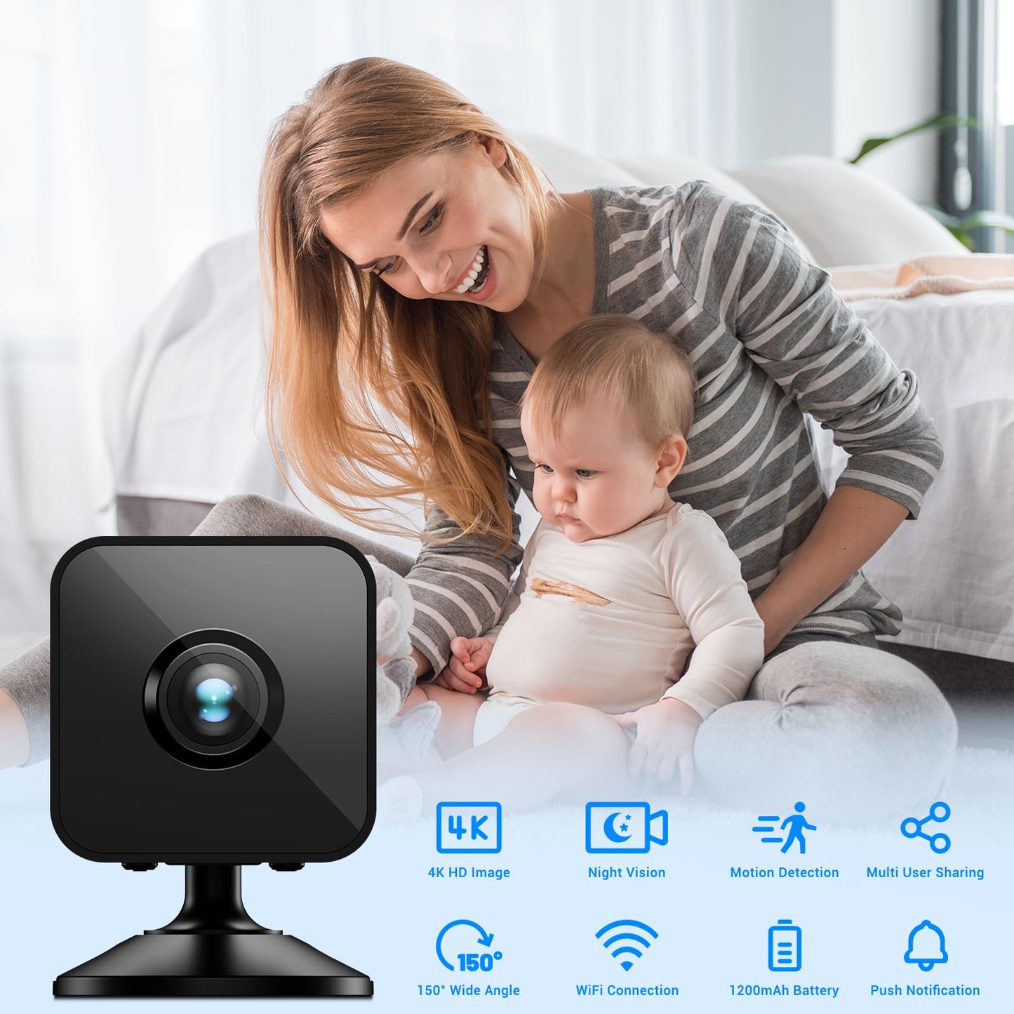 4K WIFI Home Security Camera Wireless Mini Indoor Hidden Spy Camera 4K HD With Night Vision Function, Motion Detection Application Built-in Battery Cat And Dog Camera For Home Security Dog Pet Camera