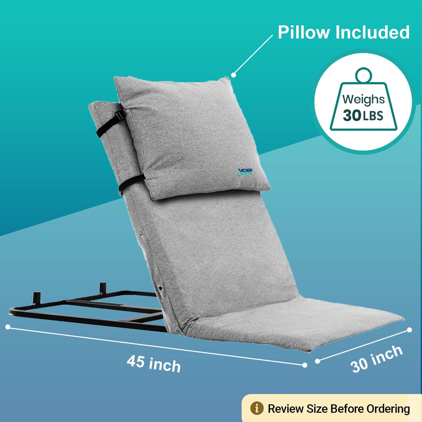 Electric Lifting Backrest for Bed by Mobi-Back, Medical Back Pillow with Electric Pump System, Electric Lifting Bed Backrest, Used by Pregnant Women, Elderly for Sit-Up In Bed - Gen 2.