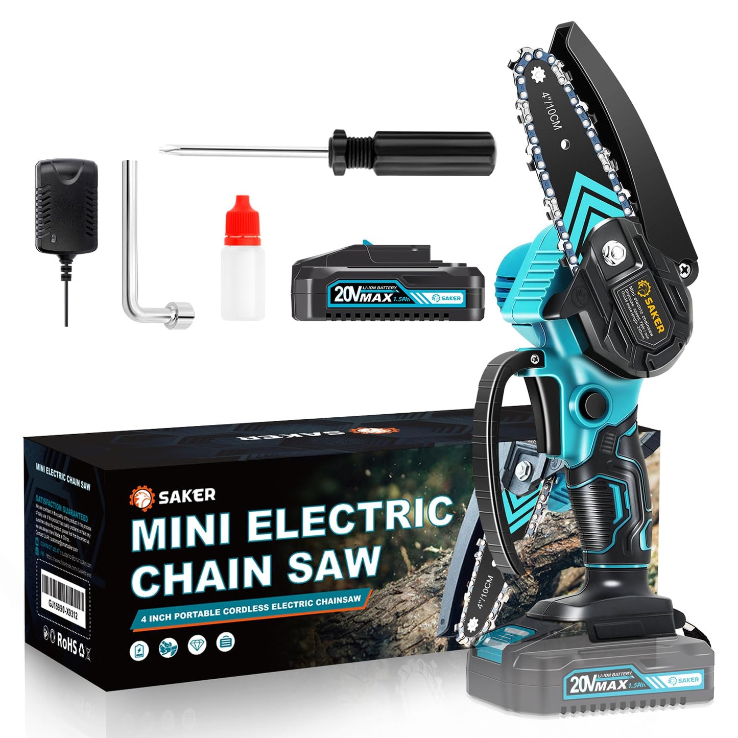 Saker Mini Chainsaw,Portable Electric Chainsaws Cordless,Handheld Chain Saw Pruning Shears Chain Saws for Tree Branches,Courtyard,Household and Garden Father's Day Gift for Men Dad Husband Women