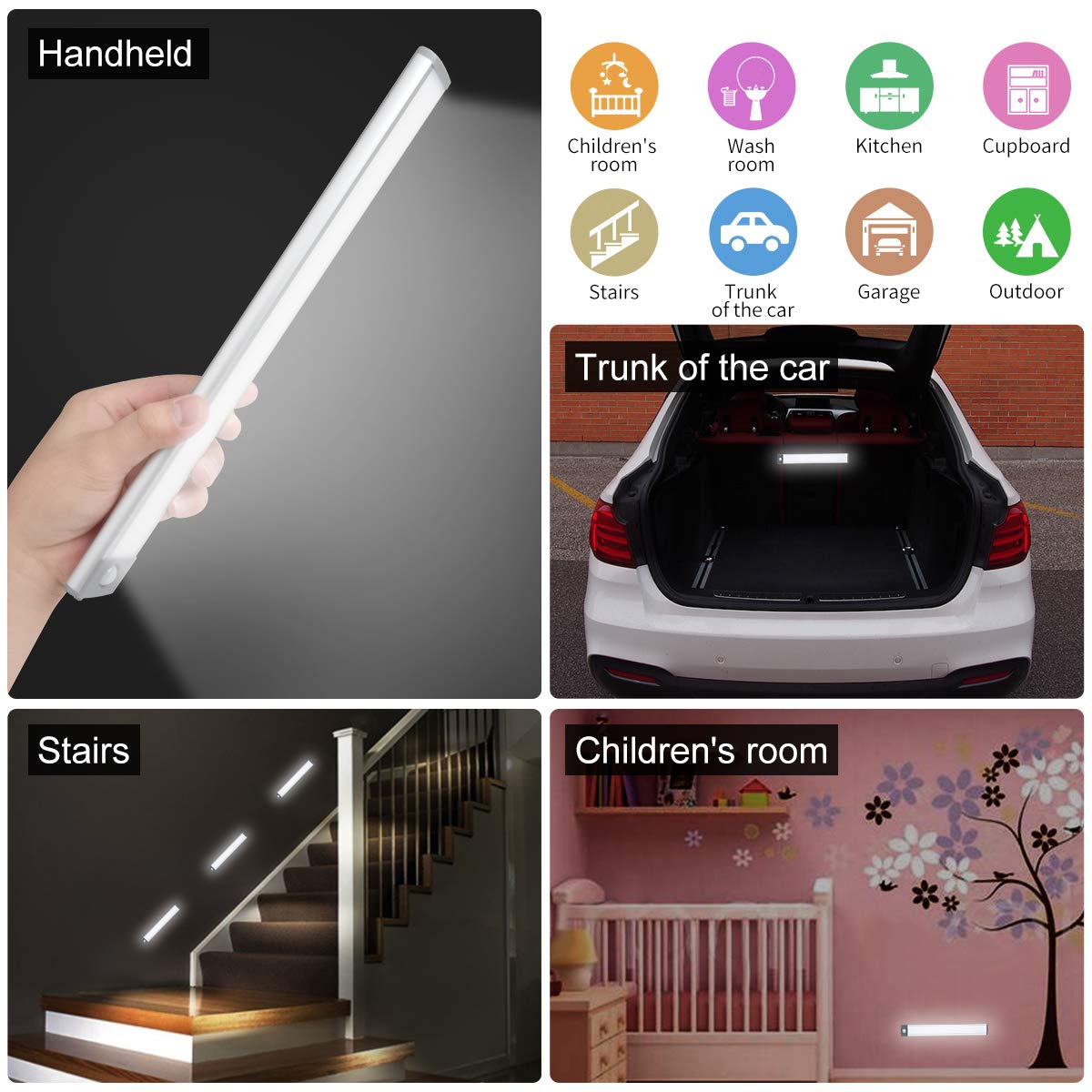 LEPOTEC 54-LED Motion Sensor Cabinet Light,Under Counter Closet Wireless USB Rechargeable Kitchen Night Lights,Battery Powered for Wardrobe,Cabinet,Cupboard(Warm Light)-2Pack