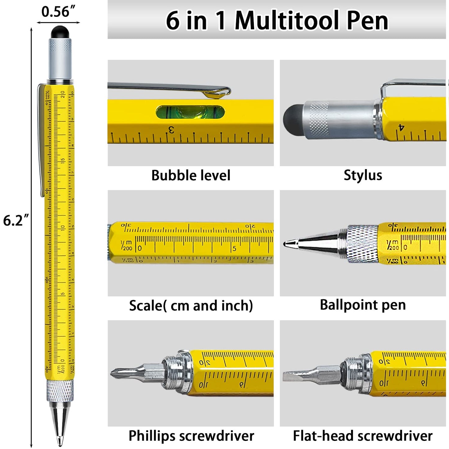 Jishi Multitool Pen Set, 2pcs Multi-Tool Pens, Black & Yellow Aluminum, 9-in-1 & 6-in-1 Functions, Gifts for Men, Stocking Stuffers, Fathers Day, Birthday, Easter, Christmas