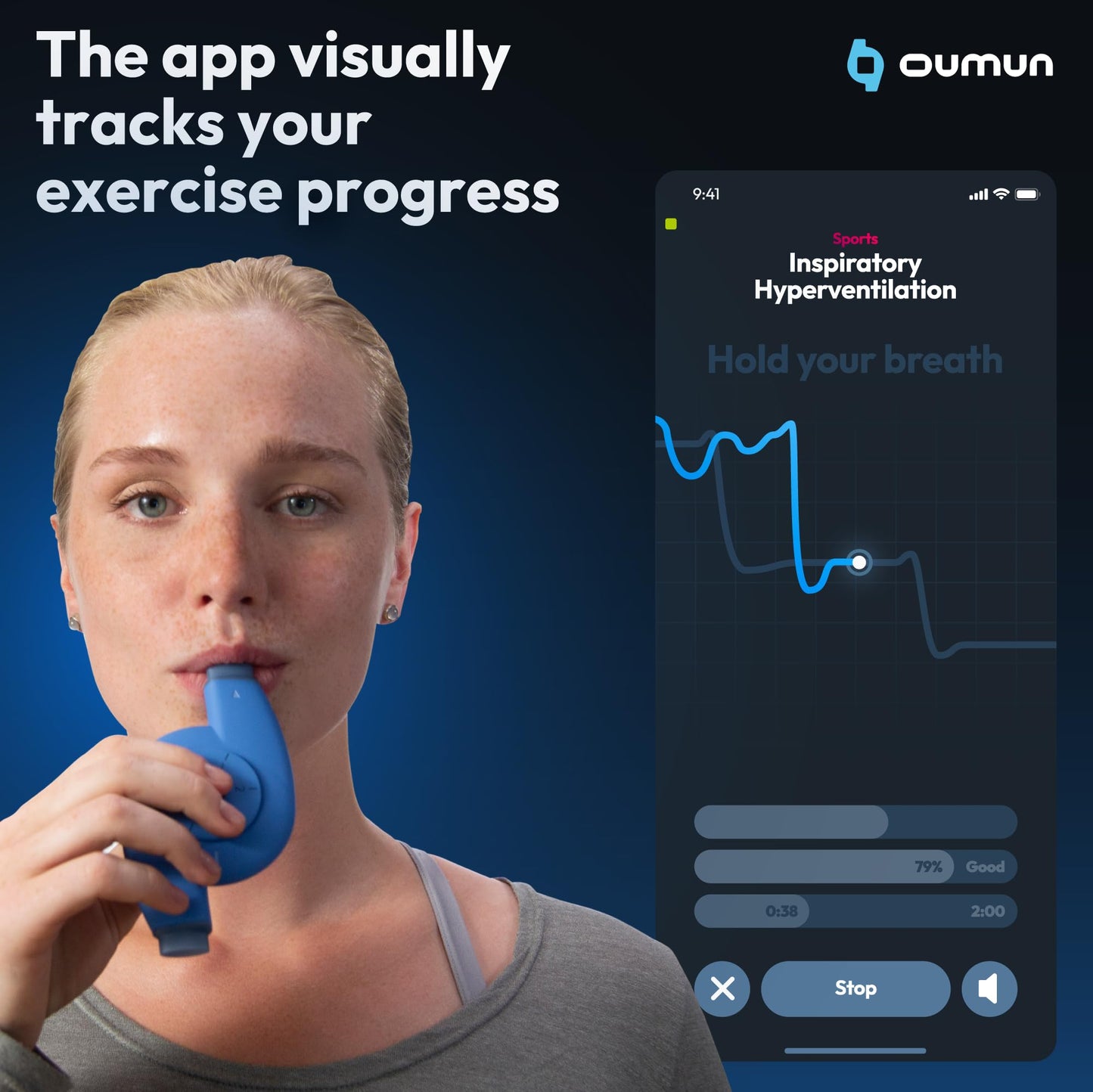 Oumua Smart Breathing Trainer | Lung Trainer with AI-Powered Oumua App | Lung Exerciser Device 30+ Training Protocols to Improve Wellbeing and Athletic Perfrormance