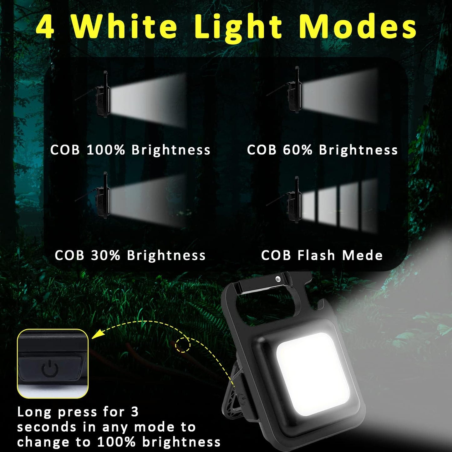 MAKDAK Cob Keychain Work Light Keychain Flashlights 4 Light Modes,Keychain Light Emergency Light with Folding Bracket Bottle Opener for Fishing,Camping and Walking 2Pack