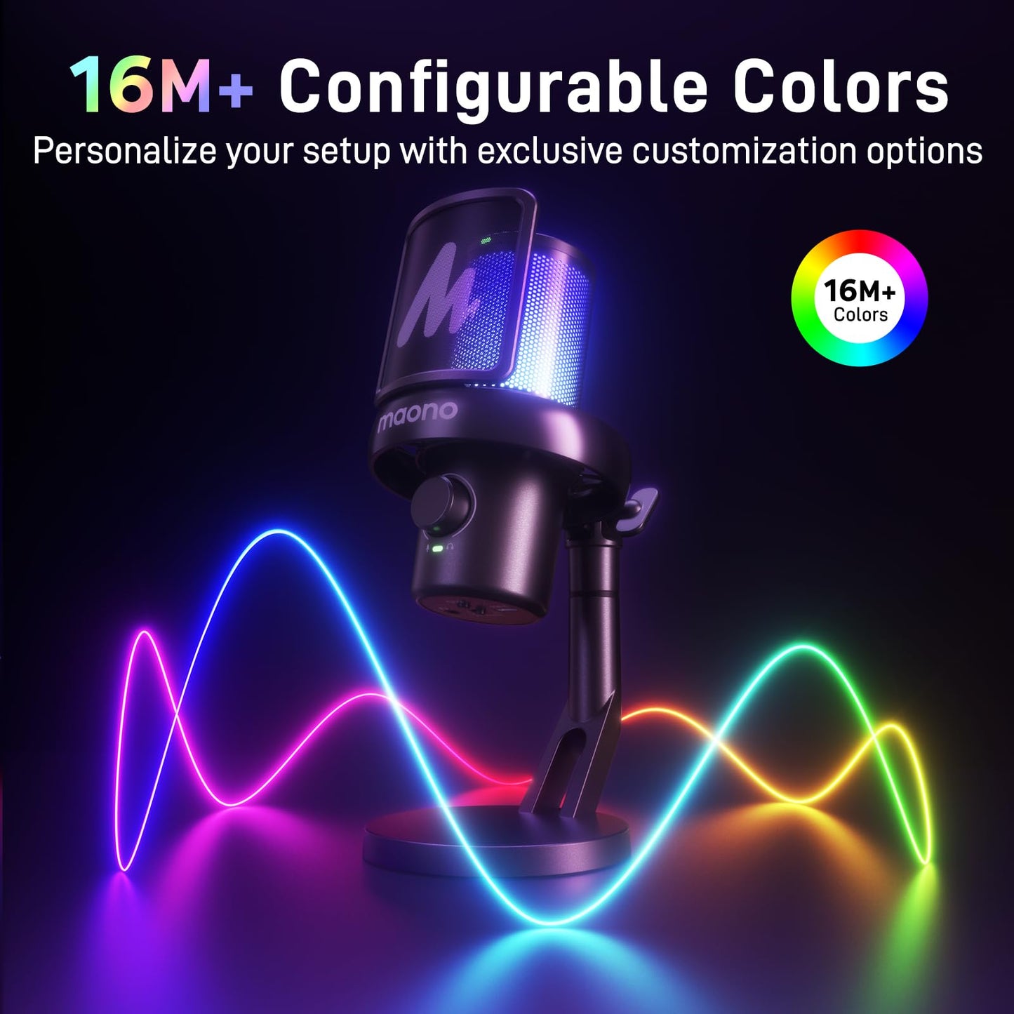 MAONO Wireless Gaming Microphone for PC, Condenser USB Mic with Software AI Voice Change, Noise Cancellation, Custom RGB Lights, Mute,Monitor,Gain Mic for Streaming Recording Podcast DM40 Pro Black