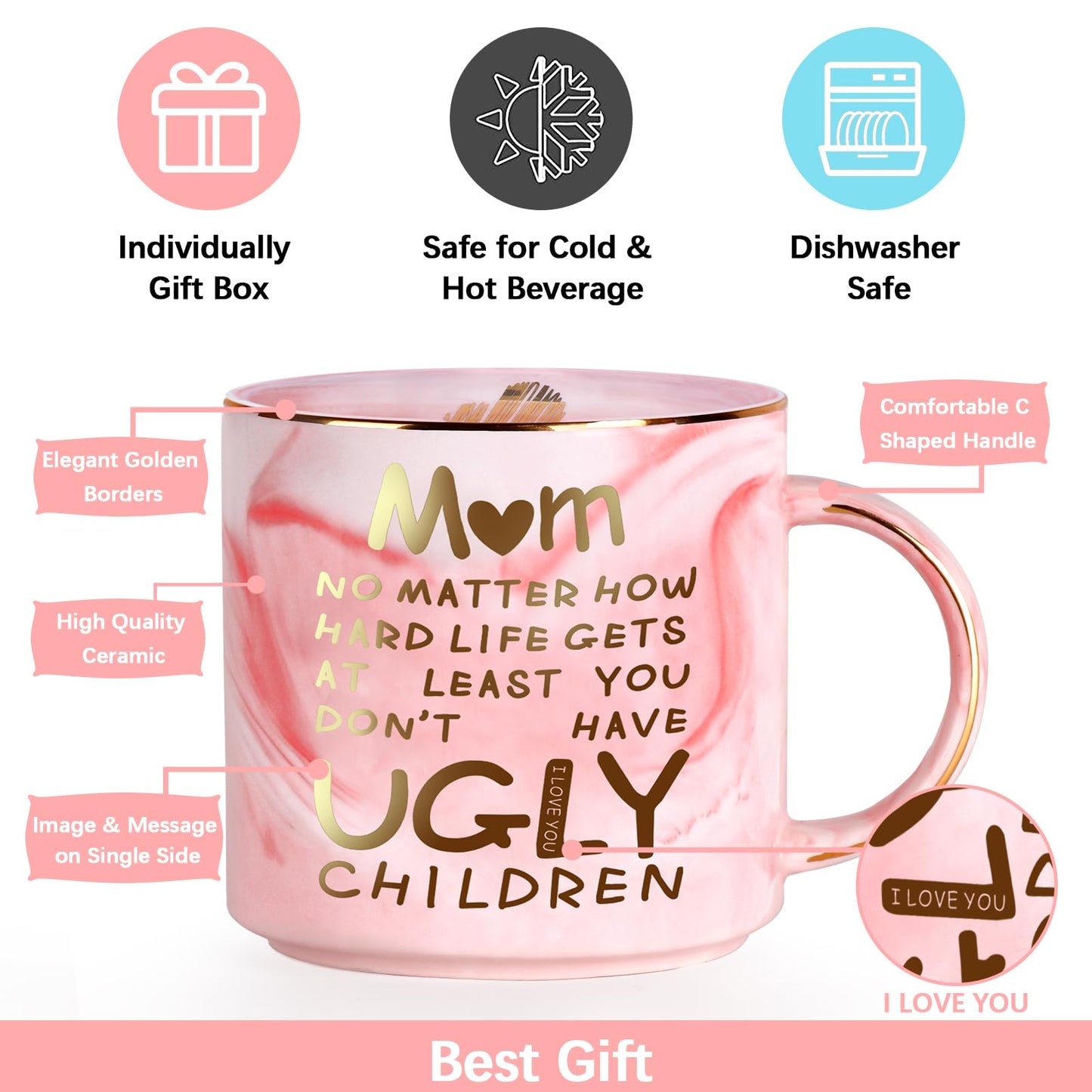 Mothers Day Gifts for Mom from Daughter Son Kids,12oz Novelty Coffee Mug for Women,Funny Birthday Gifts for Mom Wife from Husband,Unique Retirement Anniversary Mothers Day Presents for Mama Stepmother