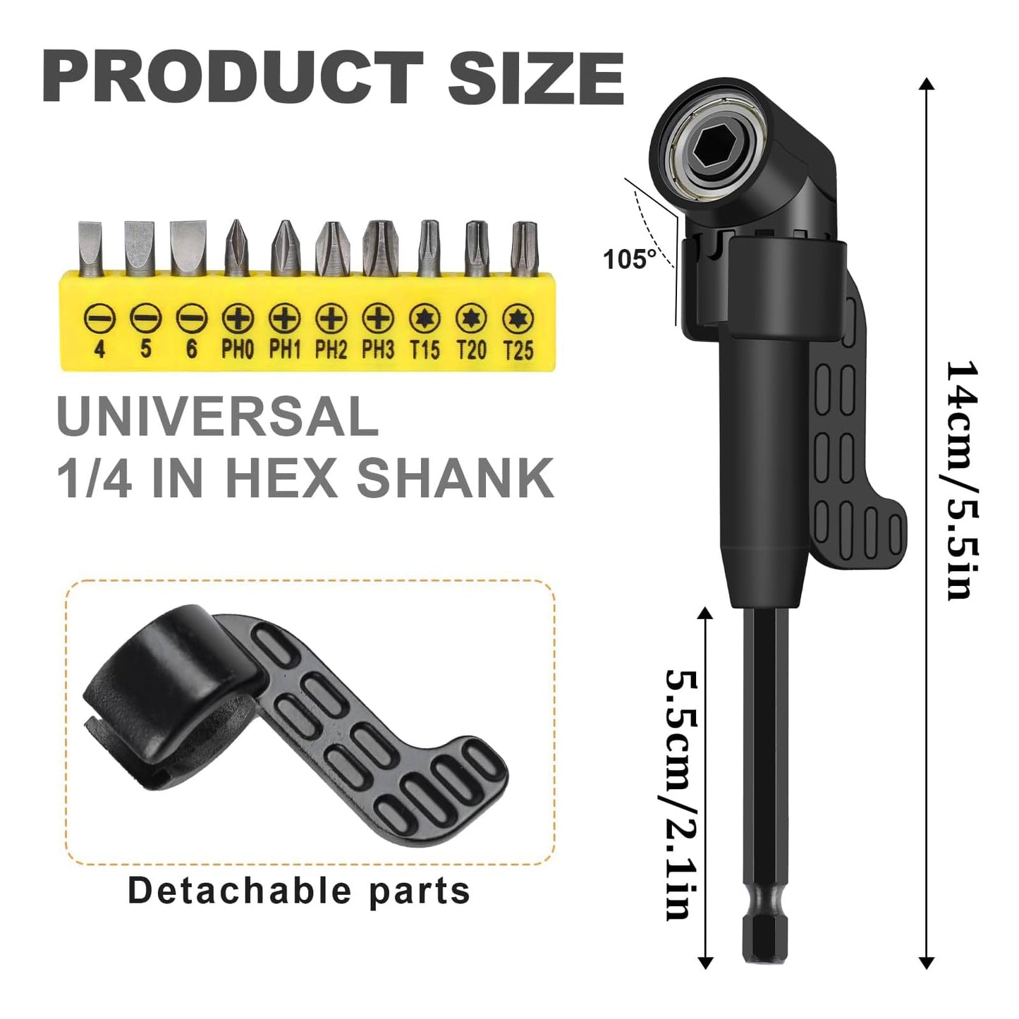 17Pcs Flexible Drill Bit Extension, Include 3Pcs Rotatable Socket Adapter 2Pcs Hex Shank 105° Right Angle Drill Attachment 10 Short Screwdriver Bits 90° Angled Bits and Bendable Drill Bit Extension