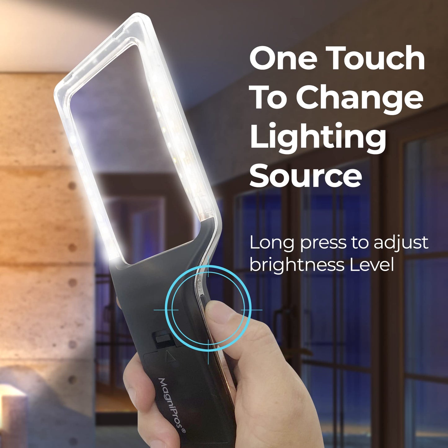 MagniPros Patented 6X Rechargeable Magnifying Glass with 3 Color Light Modes & Anti-Glare Lens - Relieve Eye Strain | Perfect for Low Vision Seniors, Macular Degeneration & Fine Print