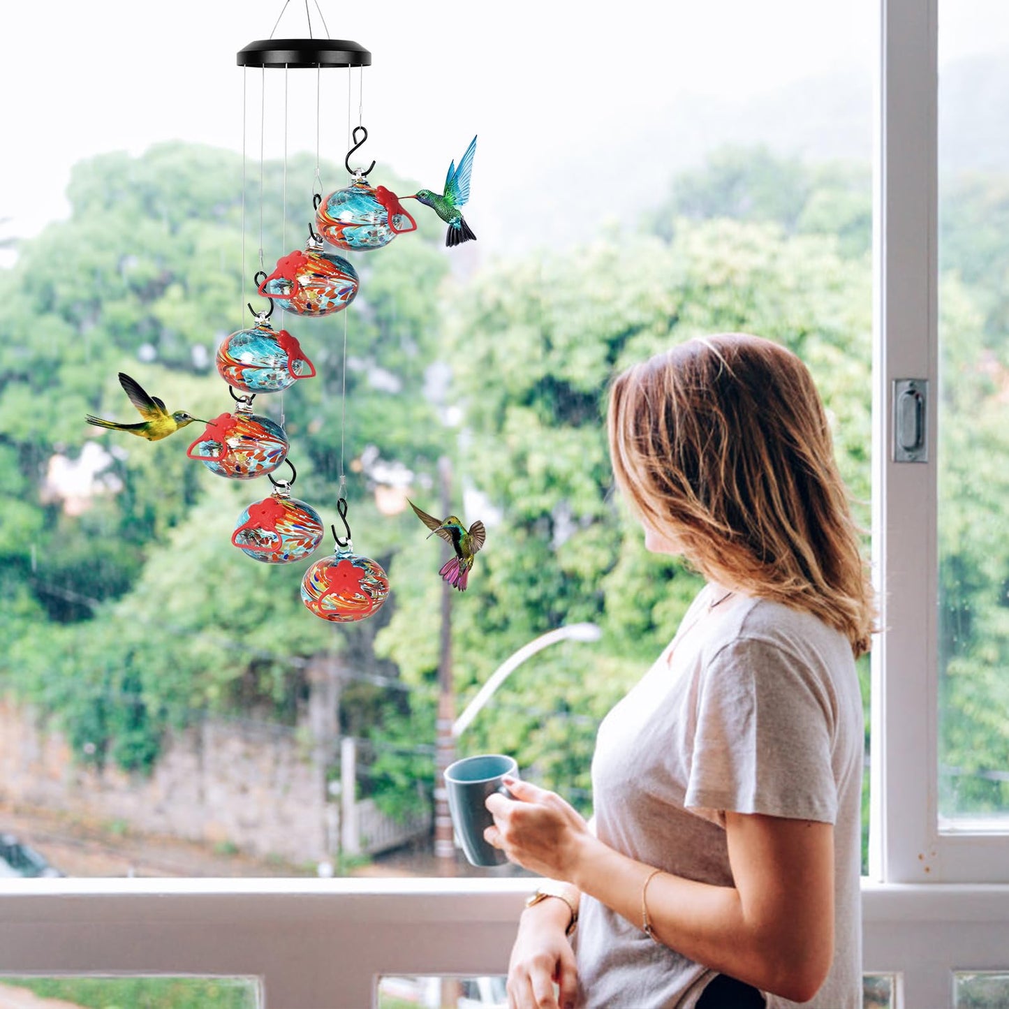 Headak Life Charming Wind Chimes Hummingbird feeders for Outdoors Hanging ant and bee Proof,Never Leak,Perfect Hummingbird Gift for People(Blue)