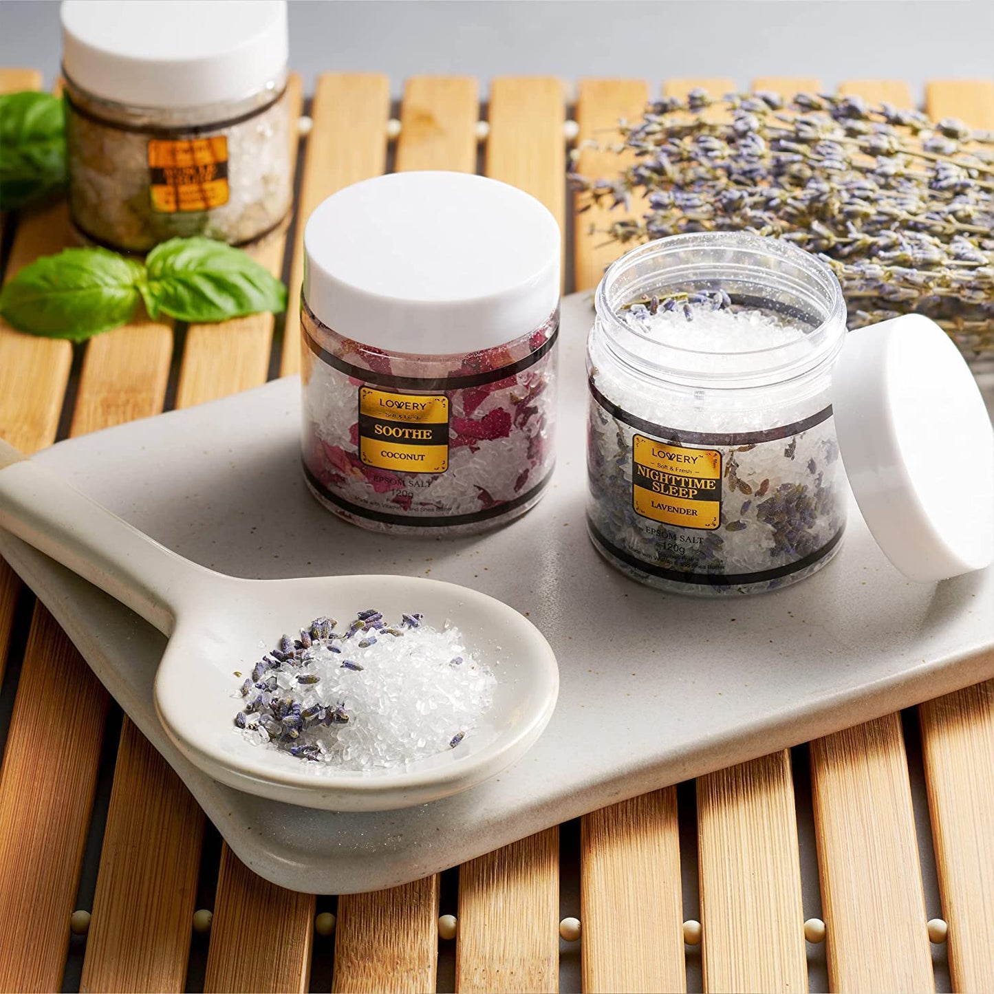 Epsom Bath Salts Gift Set, Relaxing Spa Salt W/Essential Oils, Mothers Day Gifts for Mom, Wife - Lavender, Eucalyptus, Lemon Basil, Coconut, Tea Tree, Honey Almond Salt, Self Care Gifts for Women
