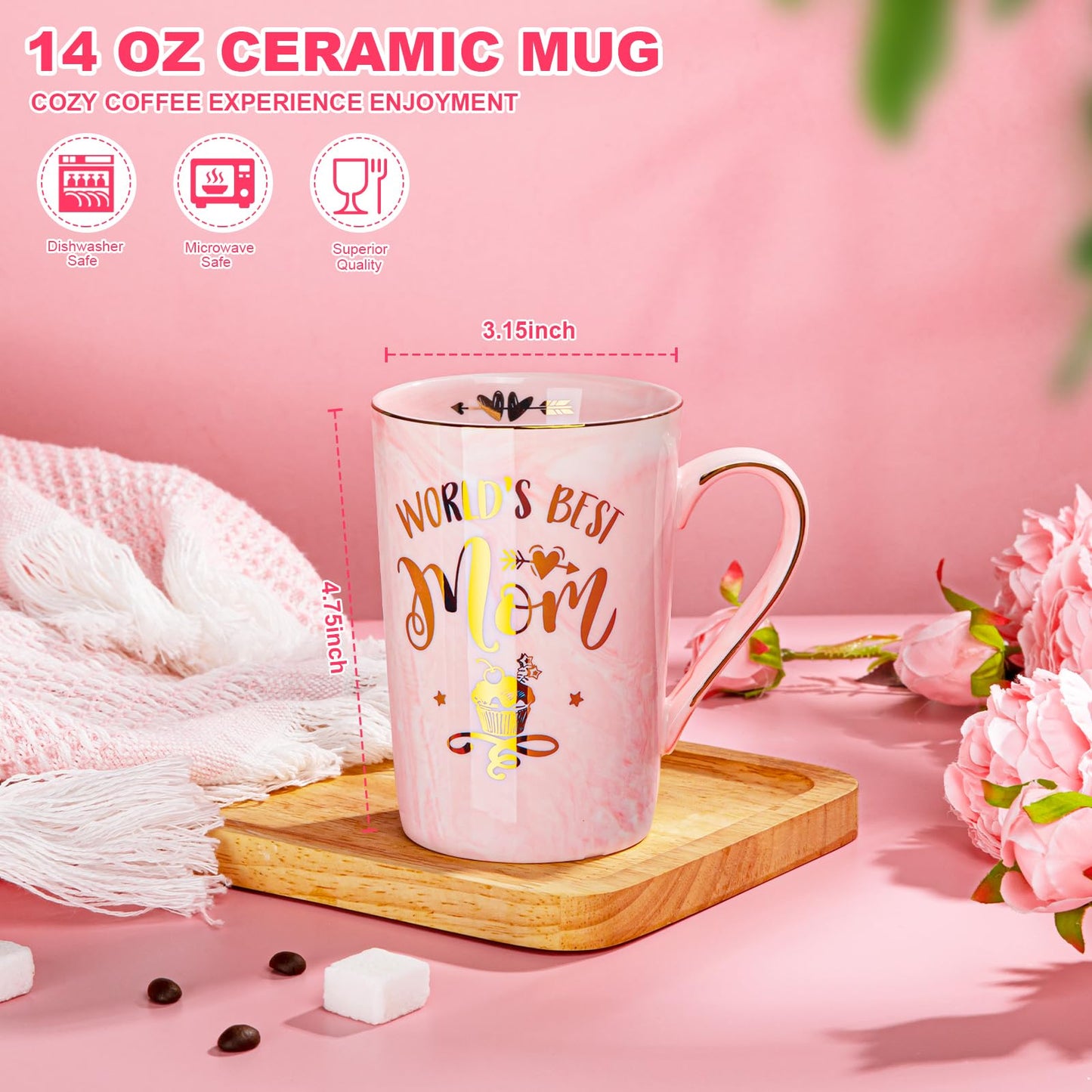 Mothers Day Gifts for Mom - Mom Birthday Gift from Daughter Son Kids - Unique Birthday Gifts Ideas for New Mother Wife Women - Marble Ceramic Coffee Mug Gift Box Printed Gold