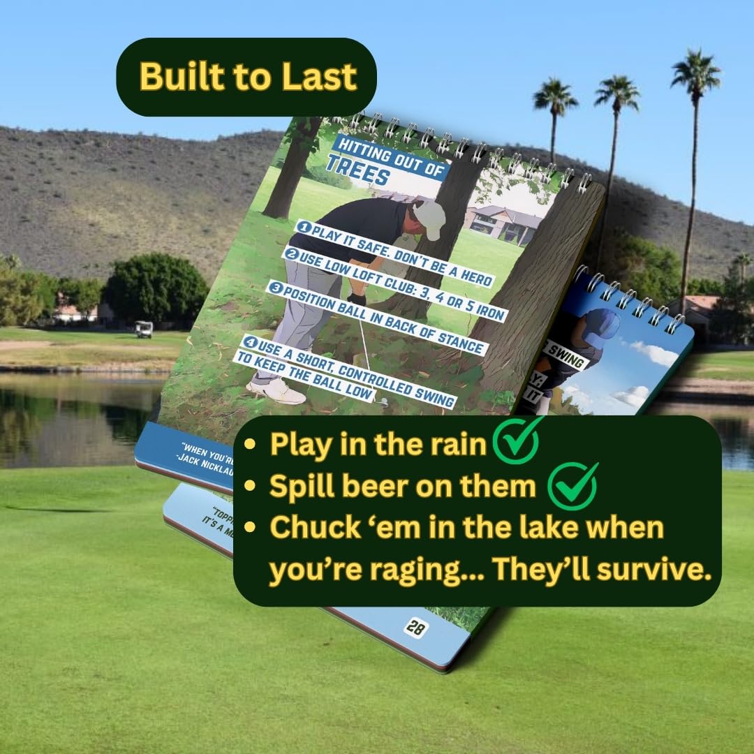 Golf Cheat Sheets β Guide for Golf Swing Improvement - 175+ Essential Tips for 36 Different Shots β Waterproof and Durable Pocket Golf Training Aid - Ultimate Golf Accessories for Golf Swing Training