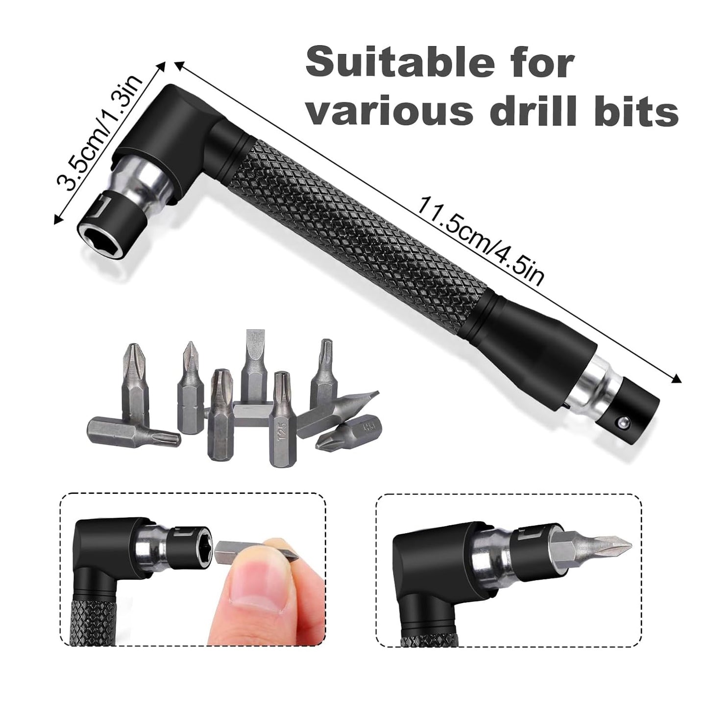 17Pcs Flexible Drill Bit Extension, Include 3Pcs Rotatable Socket Adapter 2Pcs Hex Shank 105° Right Angle Drill Attachment 10 Short Screwdriver Bits 90° Angled Bits and Bendable Drill Bit Extension