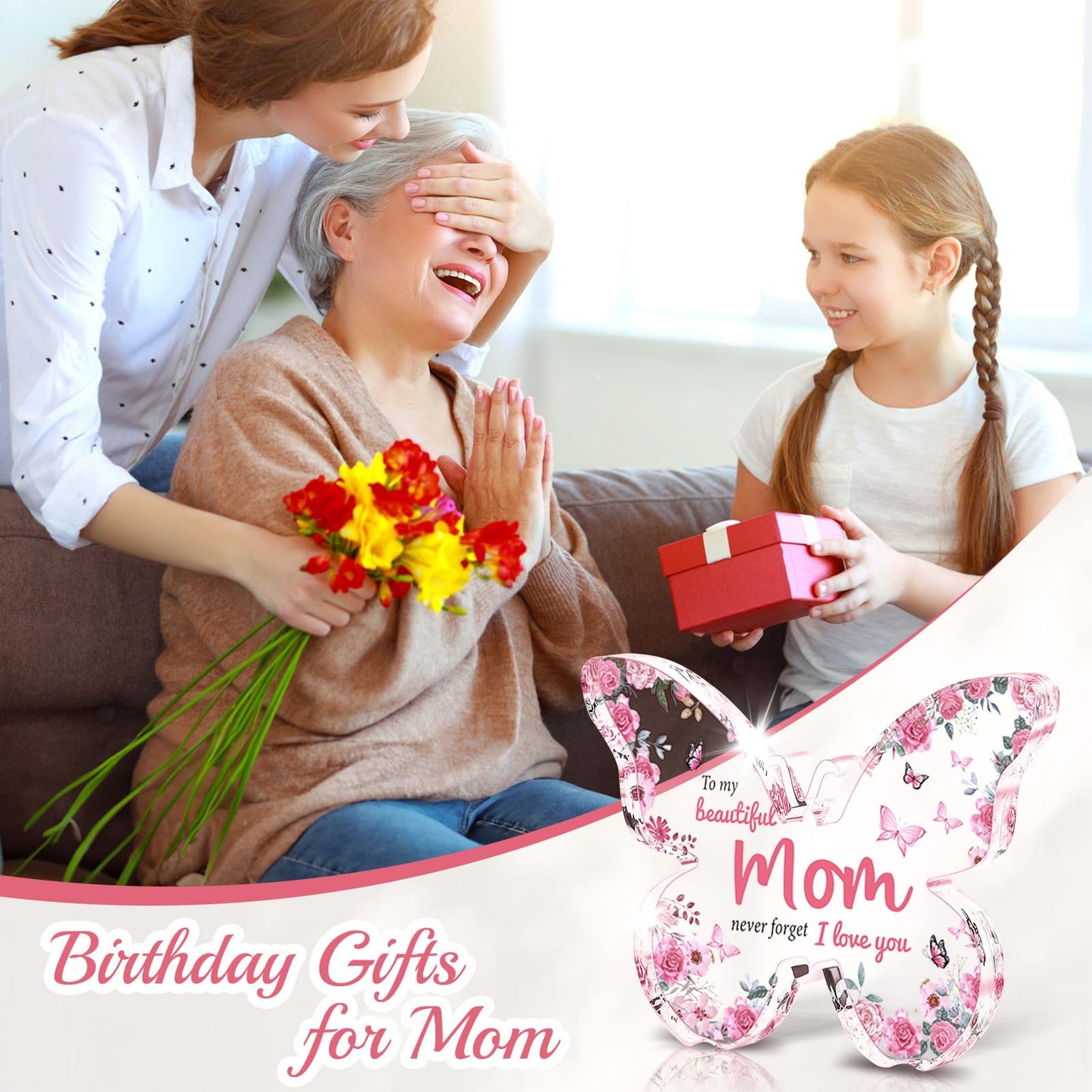 Mothers Day Gifts for Mom from Daughter Son: Eletorot Unique Mom Birthday Gifts, Butterfly-Shaped Acrylic Keepsake Decorations, 5x3.8 inch Christmas Presents Ideas for Love Mom Grandma Wife