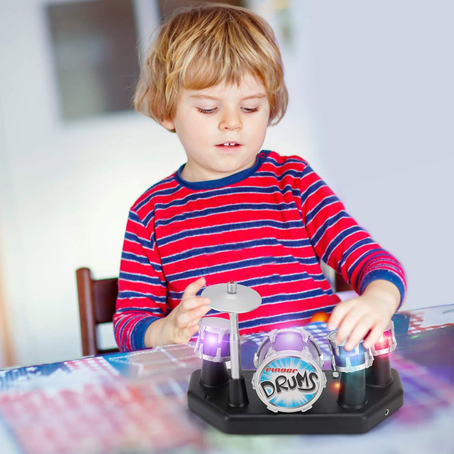 Finger Drum Set Electronic Mini Desktop Small Novelty Toy Desk Instrument Game with Sounds and Lights for Kids, Adults