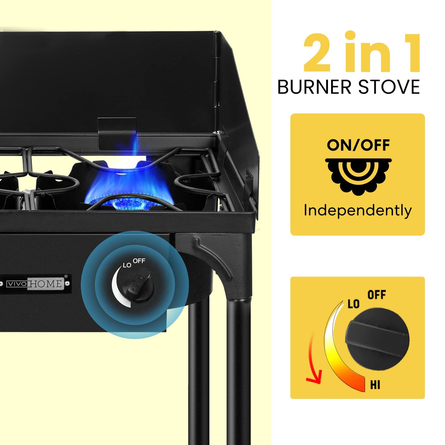 VIVOHOME 150,000 BTU Double Burner Propane Stove, Heavy-Duty Outdoor Portable Camp Stove with Windscreen & Detachable Legs for Camping, Backyard, BBQ Cookouts