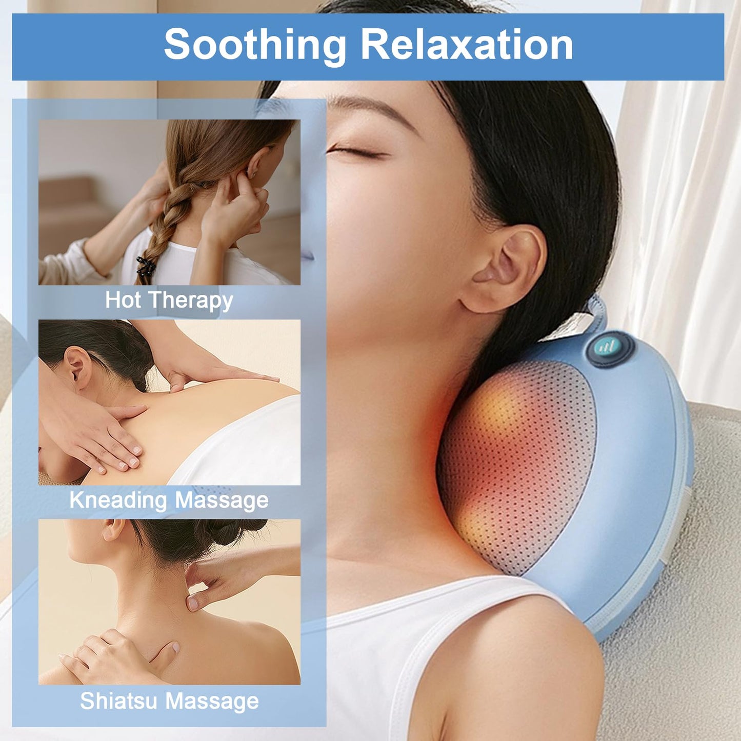 Mothers Day Gifts for Mom Wife,Neck Massager for Pain Relief,Birthday Gifts for Women Men Mom Dad,Shiatsu Back and Neck Massager with Heat,Deep Tissue Kneading 3D Electric Pillow(Blue)