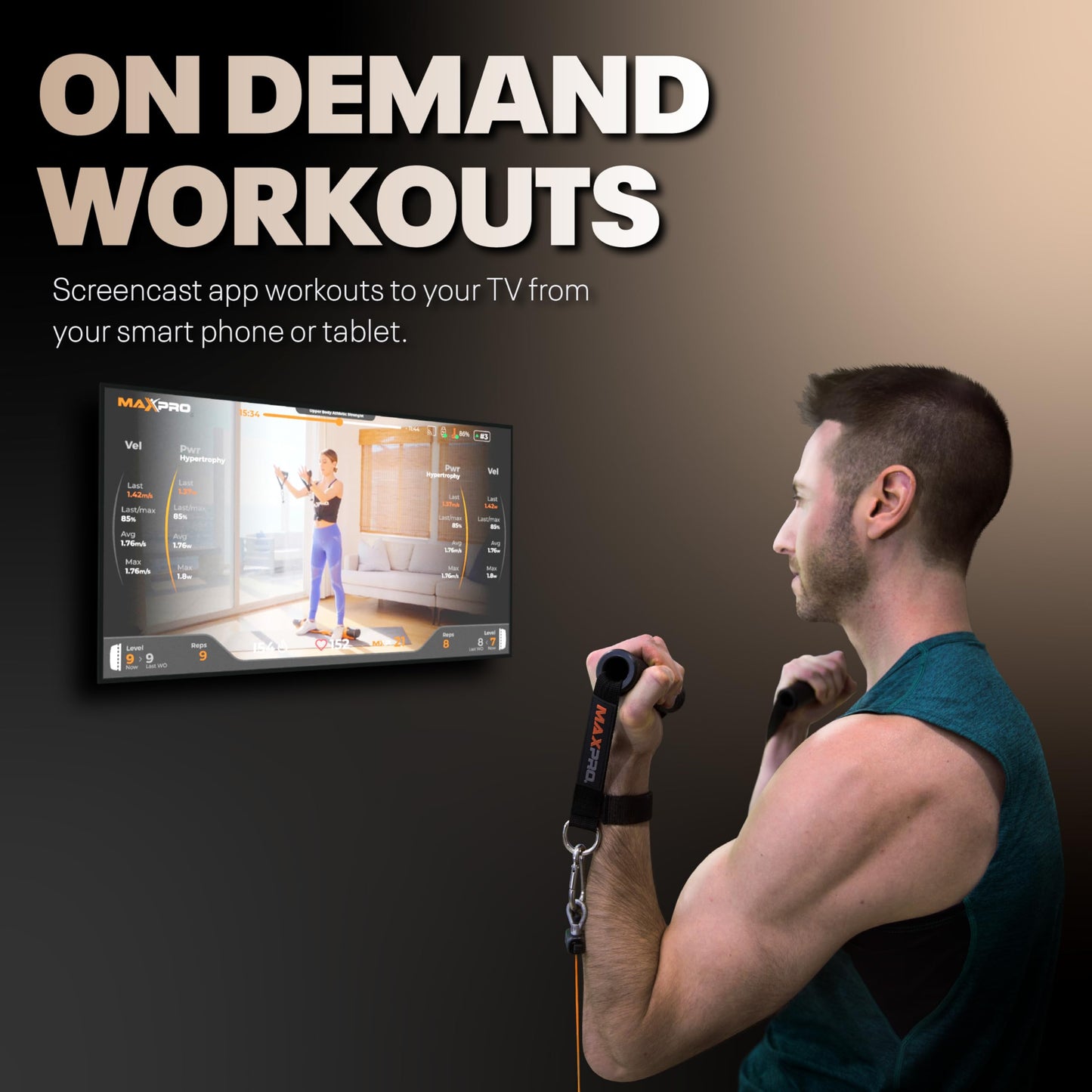 MAXPRO Fitness: Cable Home Gym | As Seen on Shark Tank | Versatile, Portable, Bluetooth Connected | 2-Year Warranty | Strength, HIIT, Cardio, Plyometric, Powerful 5-300lbs Resistance | Matte Black