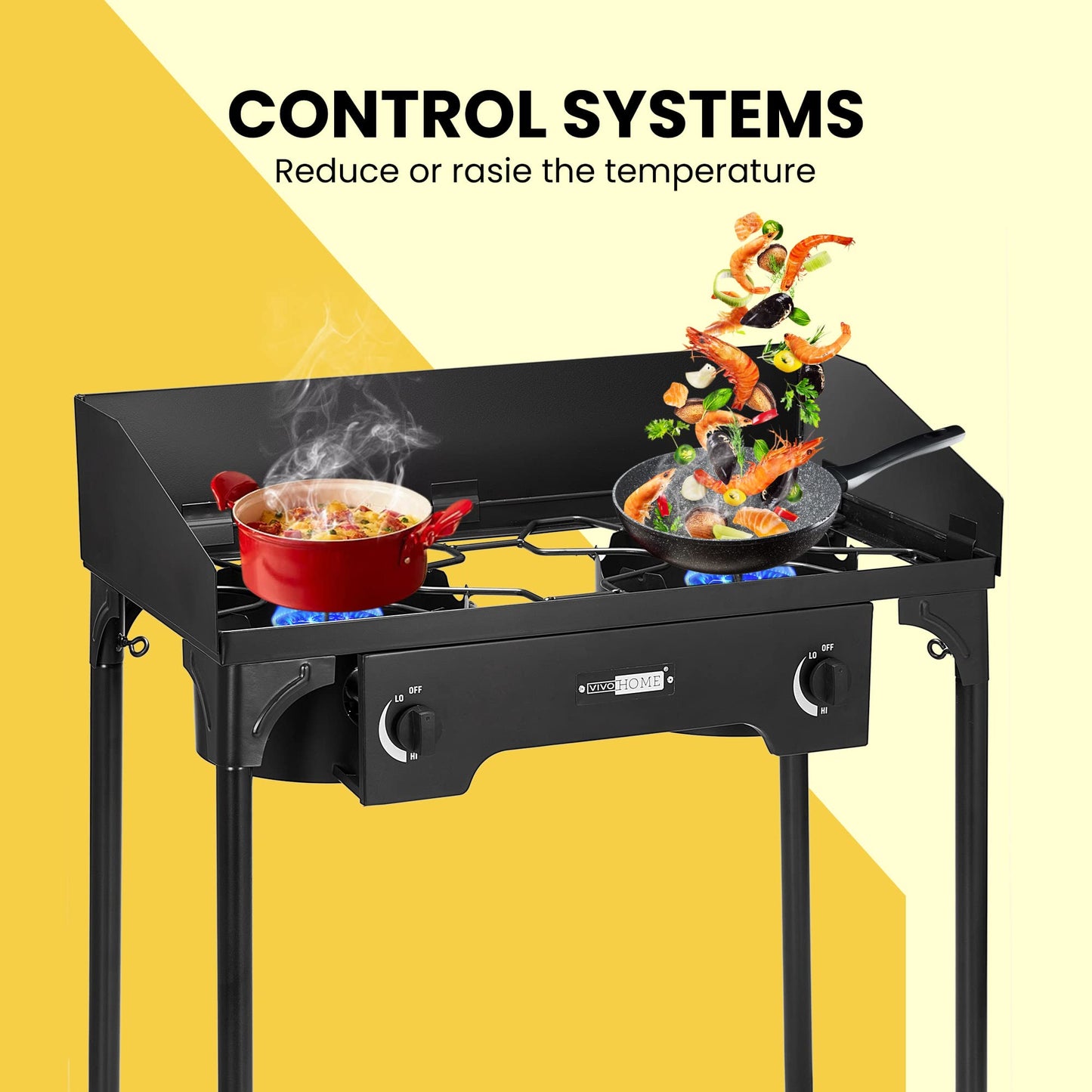 VIVOHOME 150,000 BTU Double Burner Propane Stove, Heavy-Duty Outdoor Portable Camp Stove with Windscreen & Detachable Legs for Camping, Backyard, BBQ Cookouts