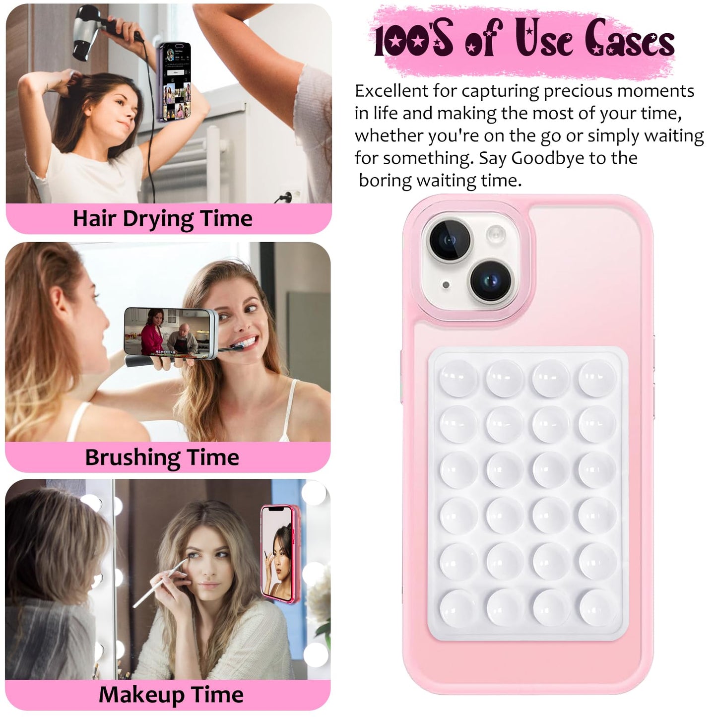 LvShuLiangPin Silicone Suction Phone Case Mount, Silicon Adhesive Phone Accessory for Smartphones, Hands-Free Mirror Shower Phone Holder for Selfies, Tiktok Videos (Light Pink)