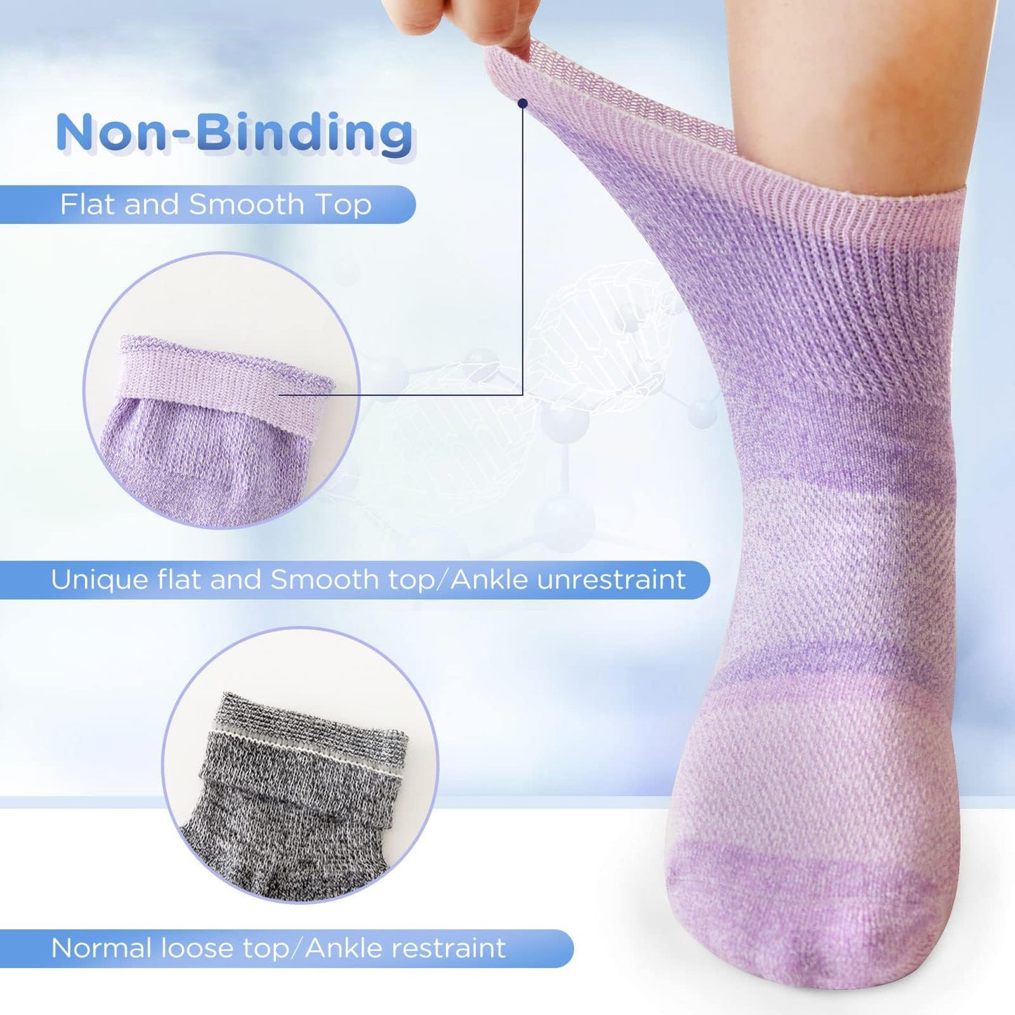 Bulinlulu Diabetic Socks with Grippers for Men Women -6 Pairs Non Binding Diabetic Ankle Slipper Socks Size 6-9 9-12(Bright-Medium)