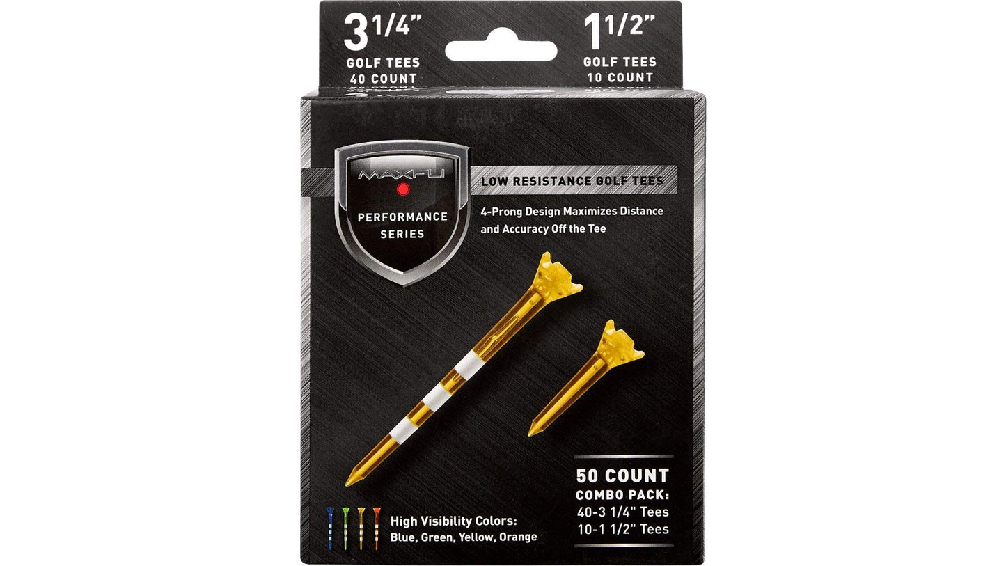Maxfli Performance Series Low Resistance 3 1/4'' & 1 1/2'' Assorted Golf Tees - 50 Pack