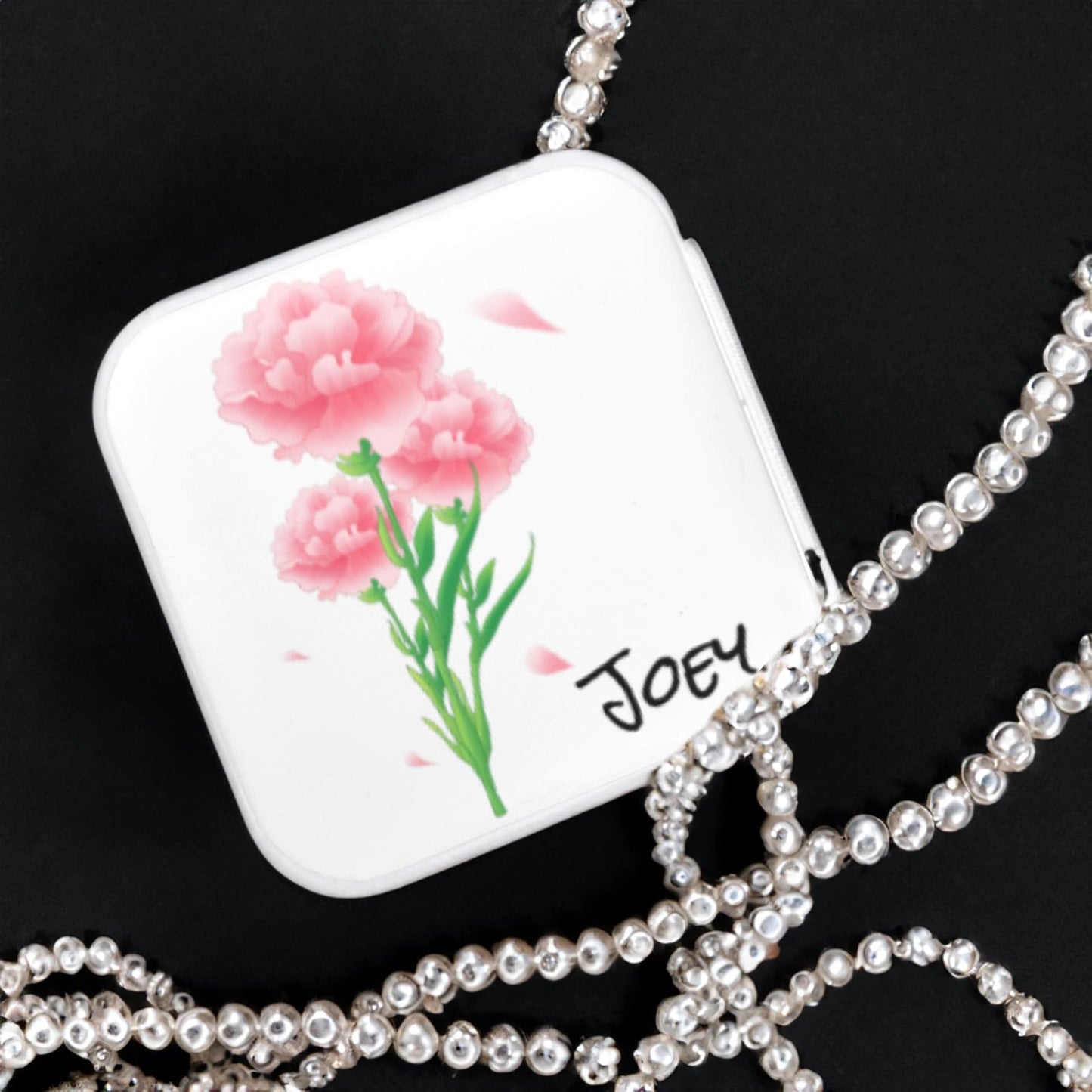 Personalized Jewelry Box With Name and Flower Custom Travel Leather Jewelry Organizer Box for Women Maid of Honor Gifts Birthday Valentine's Day Christmas Gifts for Girls Girfriend Mom