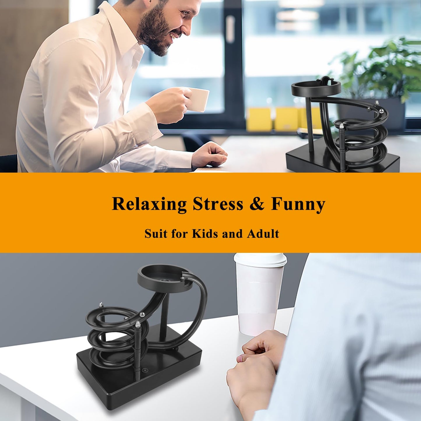 Kinetic Art Perpetual Motion Machine Desk Toy, Non-Stop Rolling Ball Funny Toys Stress Relief Cycle Device, Educational Science Newtons Physics Gadget Desktop Decor for Home and Office - Black