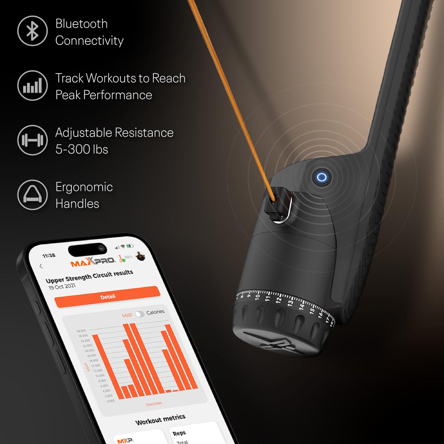 MAXPRO Fitness: Cable Home Gym | As Seen on Shark Tank | Versatile, Portable, Bluetooth Connected | 2-Year Warranty | Strength, HIIT, Cardio, Plyometric, Powerful 5-300lbs Resistance | Matte Black