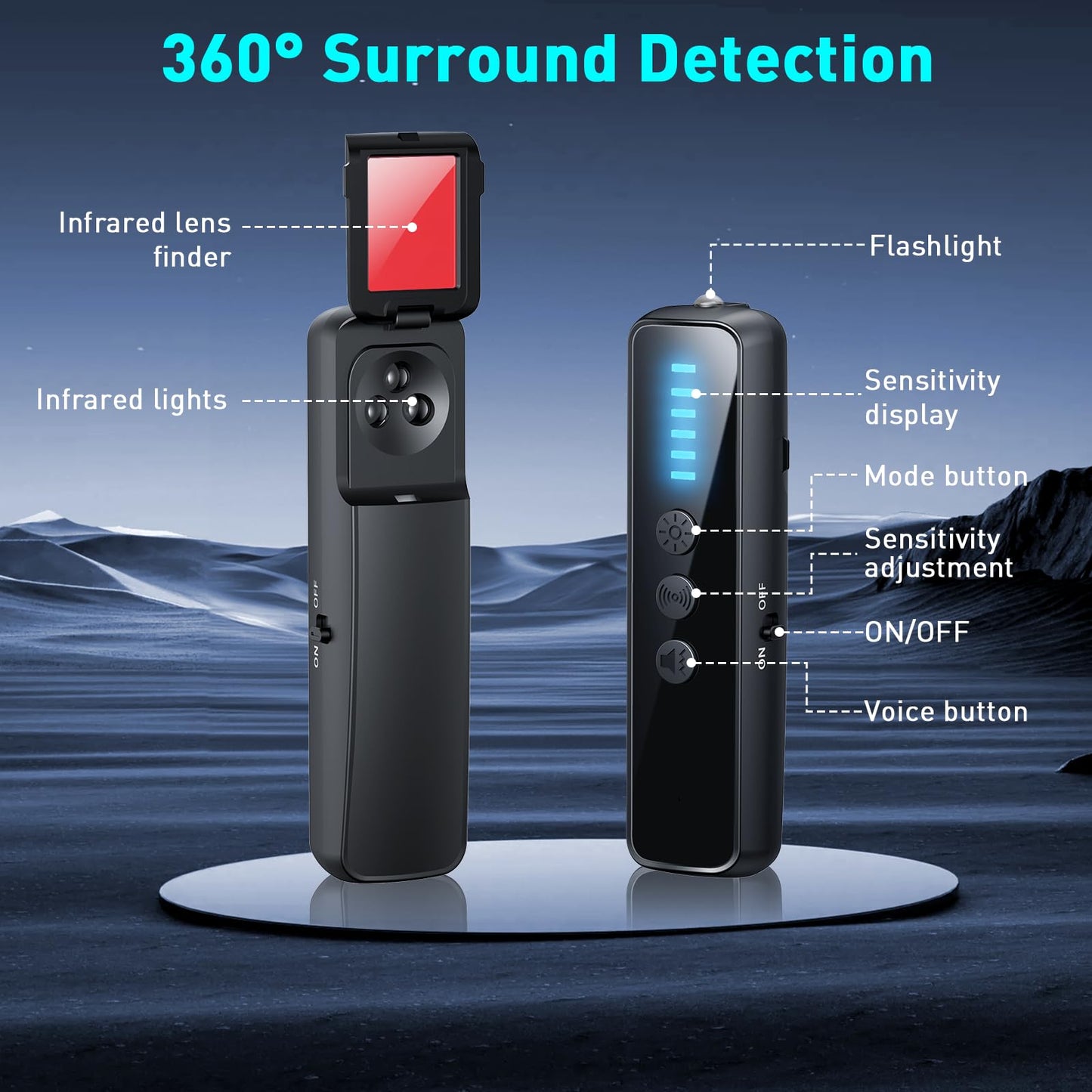 CoolMouse Hidden Camera Detectors, Spy Camera Detectors, Hidden Device Finder for Hotels Car Office Home Travel Meetingroom, Portable Mini Design, 5 Levels Sensitivity 4 Modes, 25H Working Time