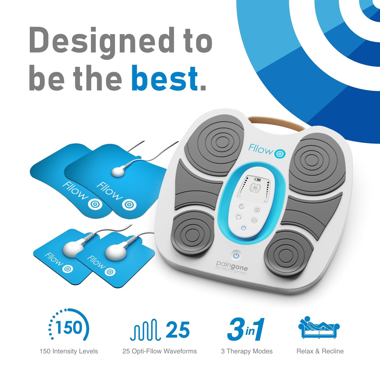 Paingone Fllow EMS Medical Device - Circulation Stimulator - Legs & Feet - 150 Intensity Levels - Muscle Booster Therapy - Remote Control - Relax Muscles & Relieves Pain - Lightweight & Portable